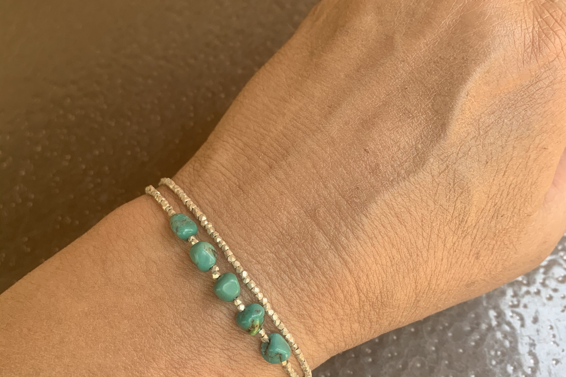 Turquoise Bracelet, Multi-strand, Sterling and Hill Tribe Fine Silver Bracelet, Turquoise Nugget Bracelet, Adjustable bracelet