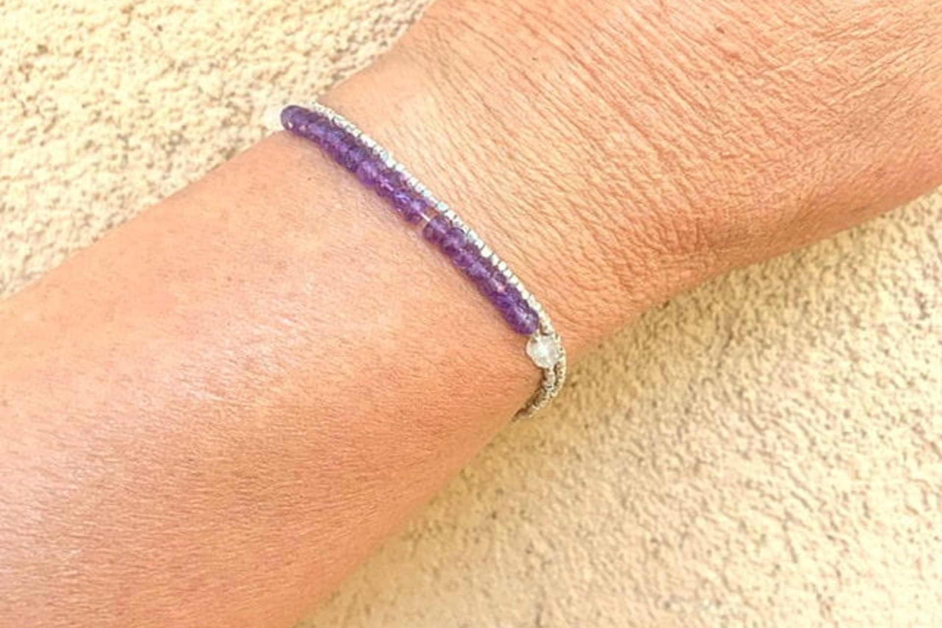 Amethyst and Moonstone Bracelet, Multi-strand, Gemstone Bracelet, Hill Tribe Fine Silver Bracelet, Adjustable Bracelet