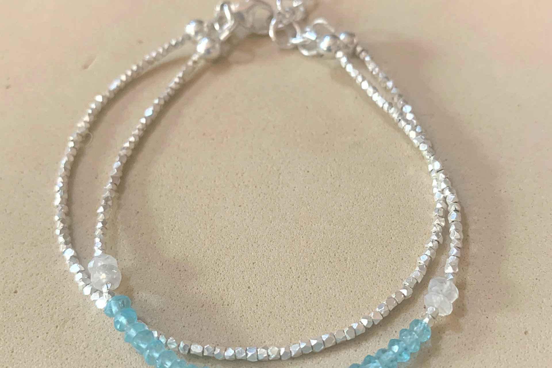 Iolite and Moonstone Bracelet, Hill Tribe Fine Silver Bracelet, Gemstone Bracelet,  Multistrand Adjustable Bracelet