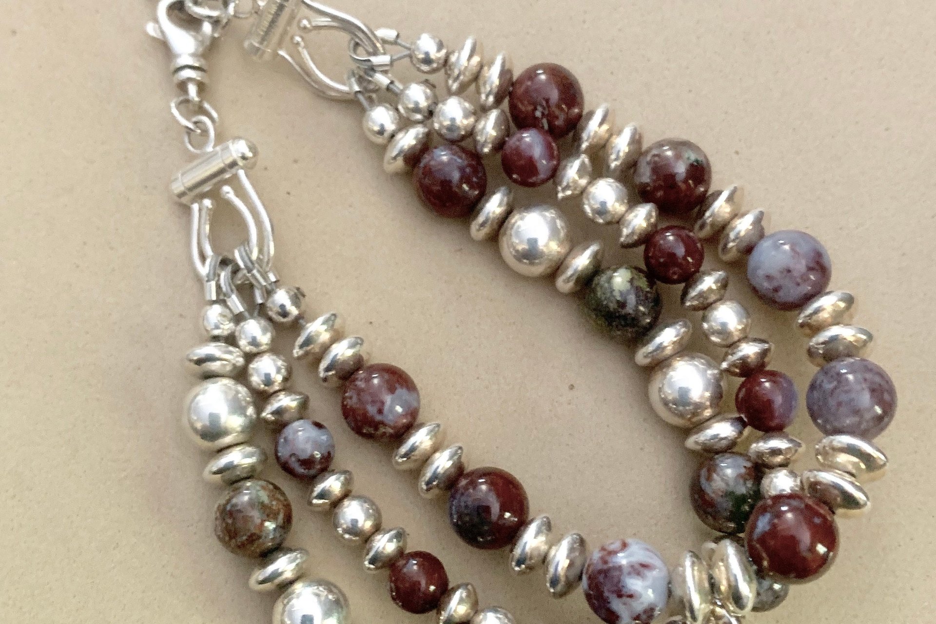 Agate Bracelet, Sterling Silver Bracelet, Red Lightening Agate Bracelet, Gemstone  Bracelet, Multistrand