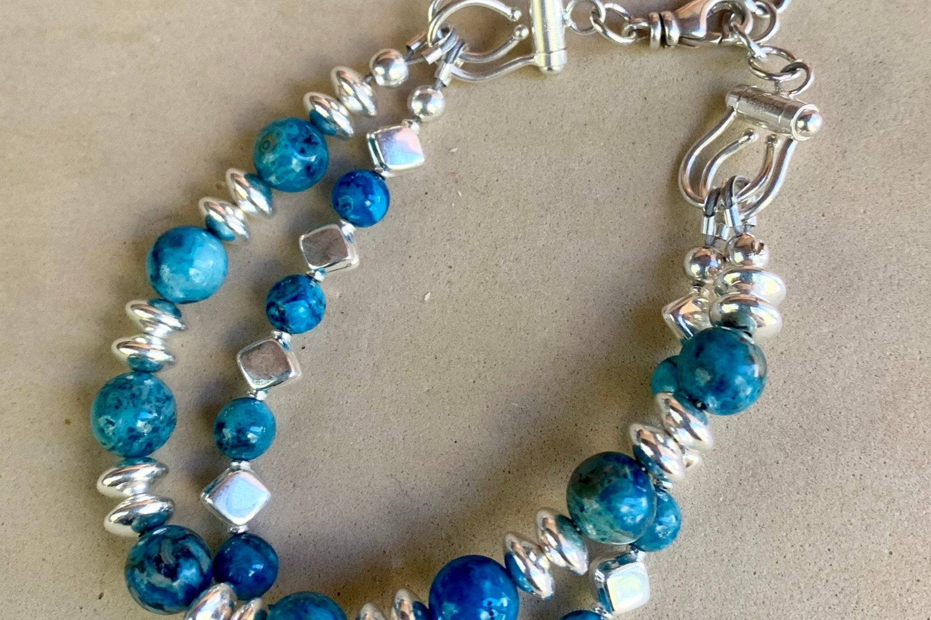 Lapis Lazuli Bracelet, Sterling Silver Bracelet, Gemstone Bracelet, Multistrand, Adjustable Bracelet