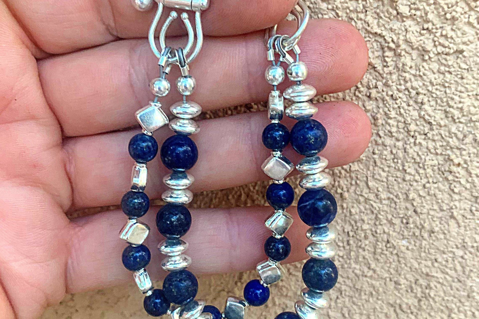 Lapis Lazuli Bracelet, Sterling Silver Bracelet, Gemstone Bracelet, Multistrand, Adjustable Bracelet