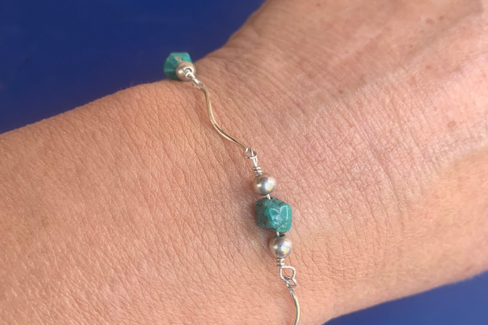 Turquoise Nugget Bracelet, Sterling Silver Bracelet, Adjustable Bracelet, Sterling Silver Link Bracelet