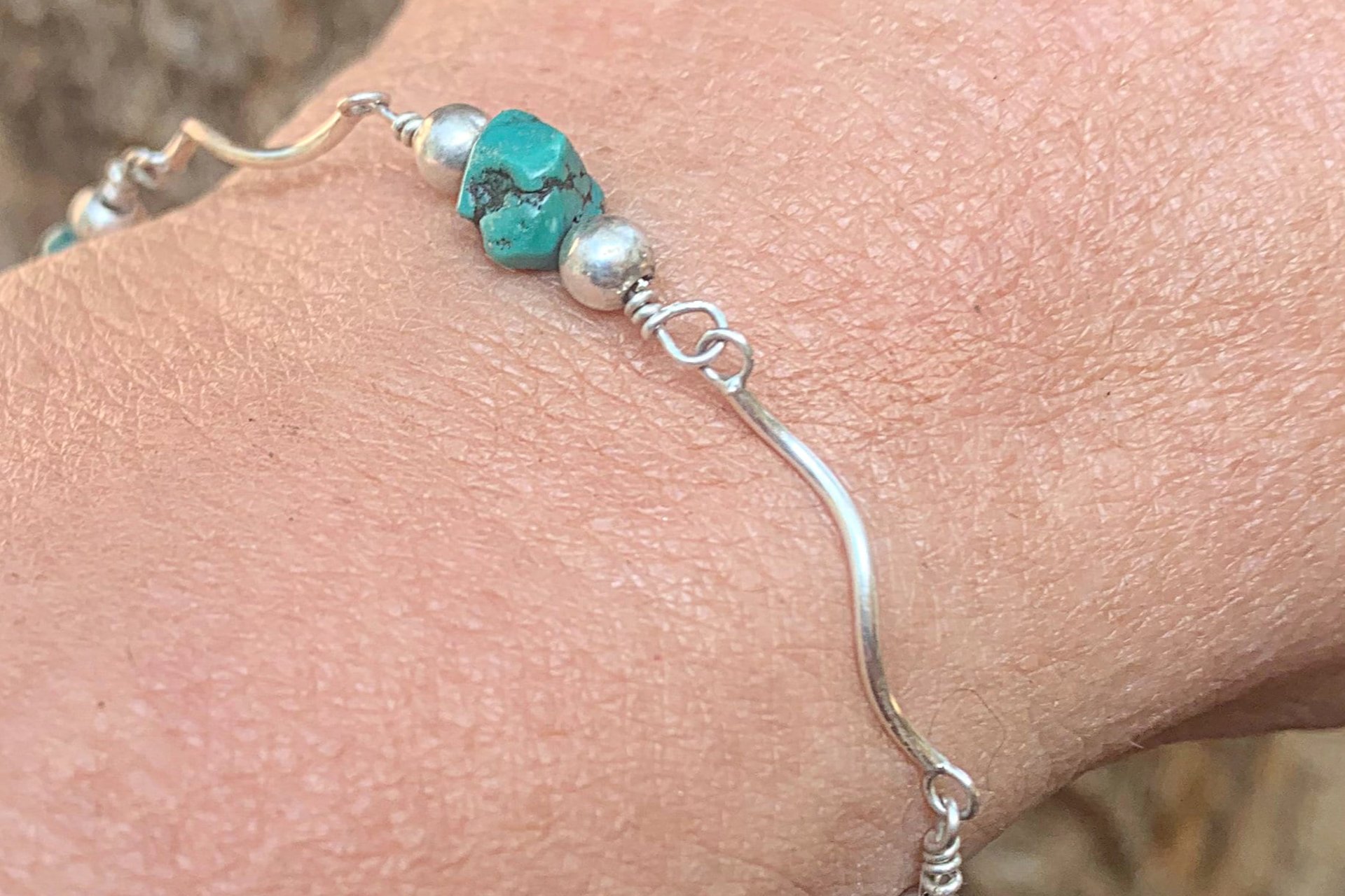 Turquoise Nugget Bracelet, Sterling Silver Bracelet, Adjustable Bracelet, Sterling Silver Link Bracelet