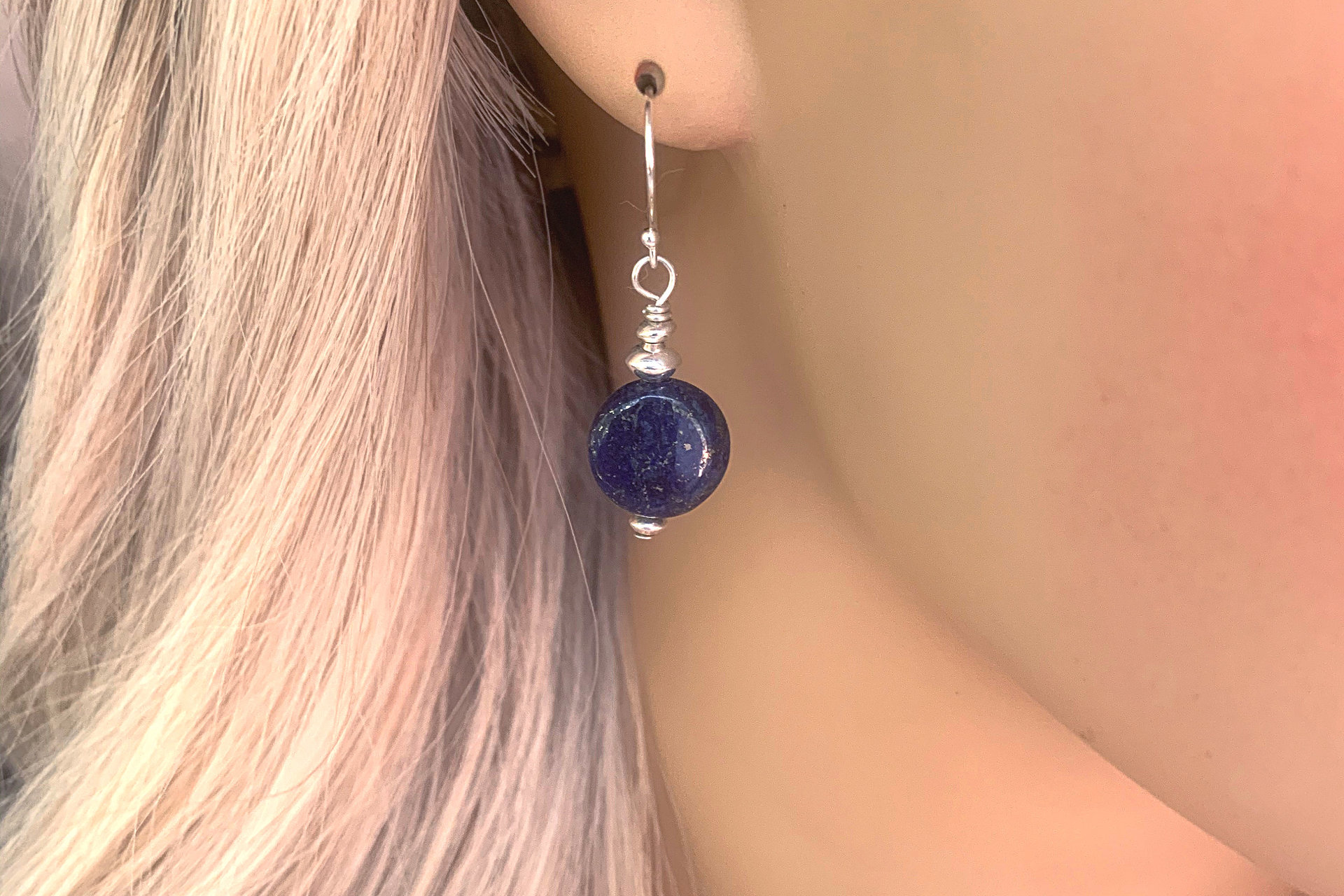 Lapis Lazuli Earrings, Sterling Silver Earrings, Gemstone Earrings, Minimalist Earrings