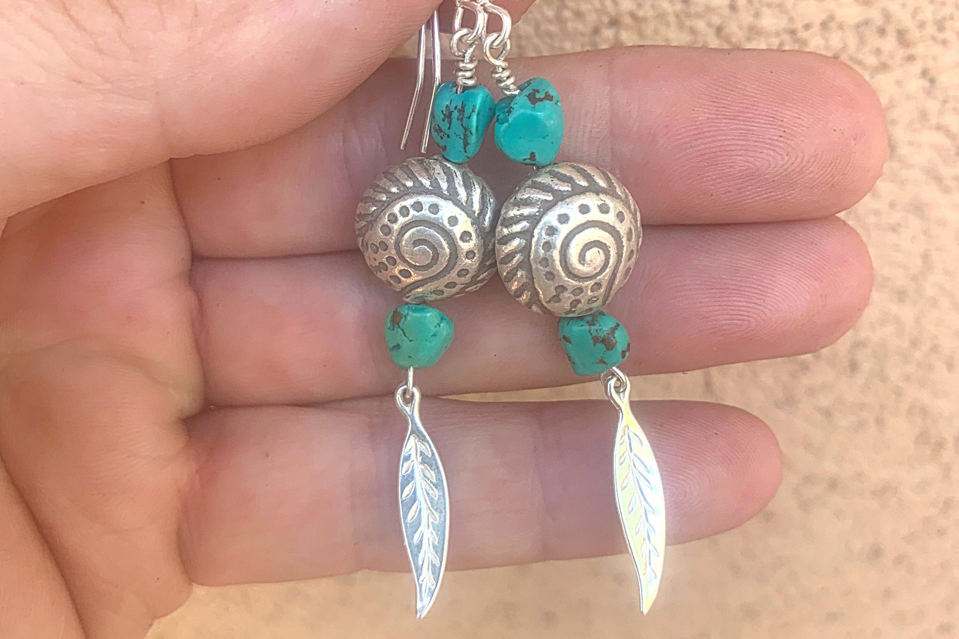 Turquoise Earrings, Hill Tribe Fine Silver Earrings, Sterling Silver Earrings, Southwestern Earrings