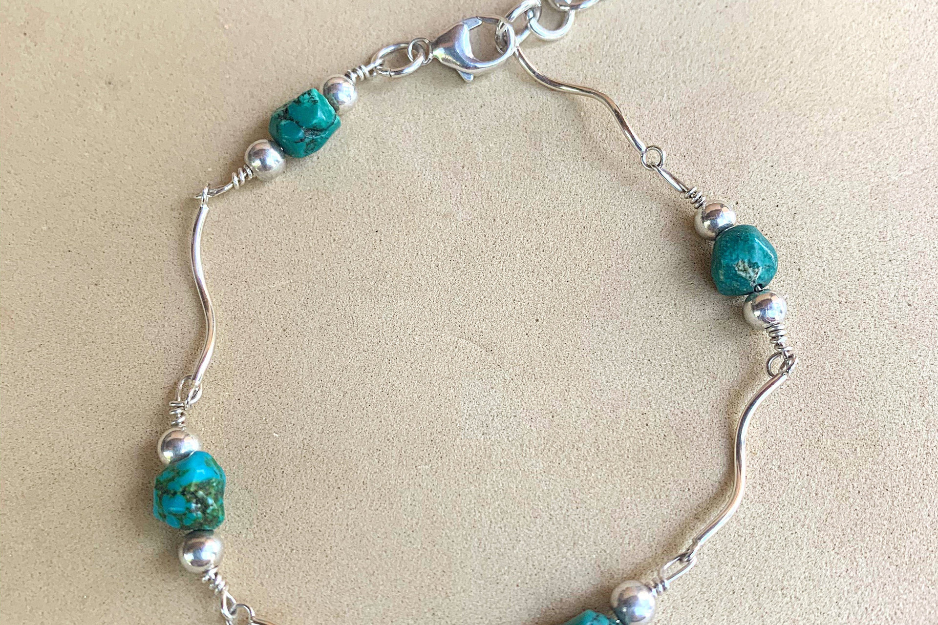 Turquoise Nugget Bracelet, Sterling Silver Bracelet, Adjustable Bracelet, Sterling Silver Link Bracelet