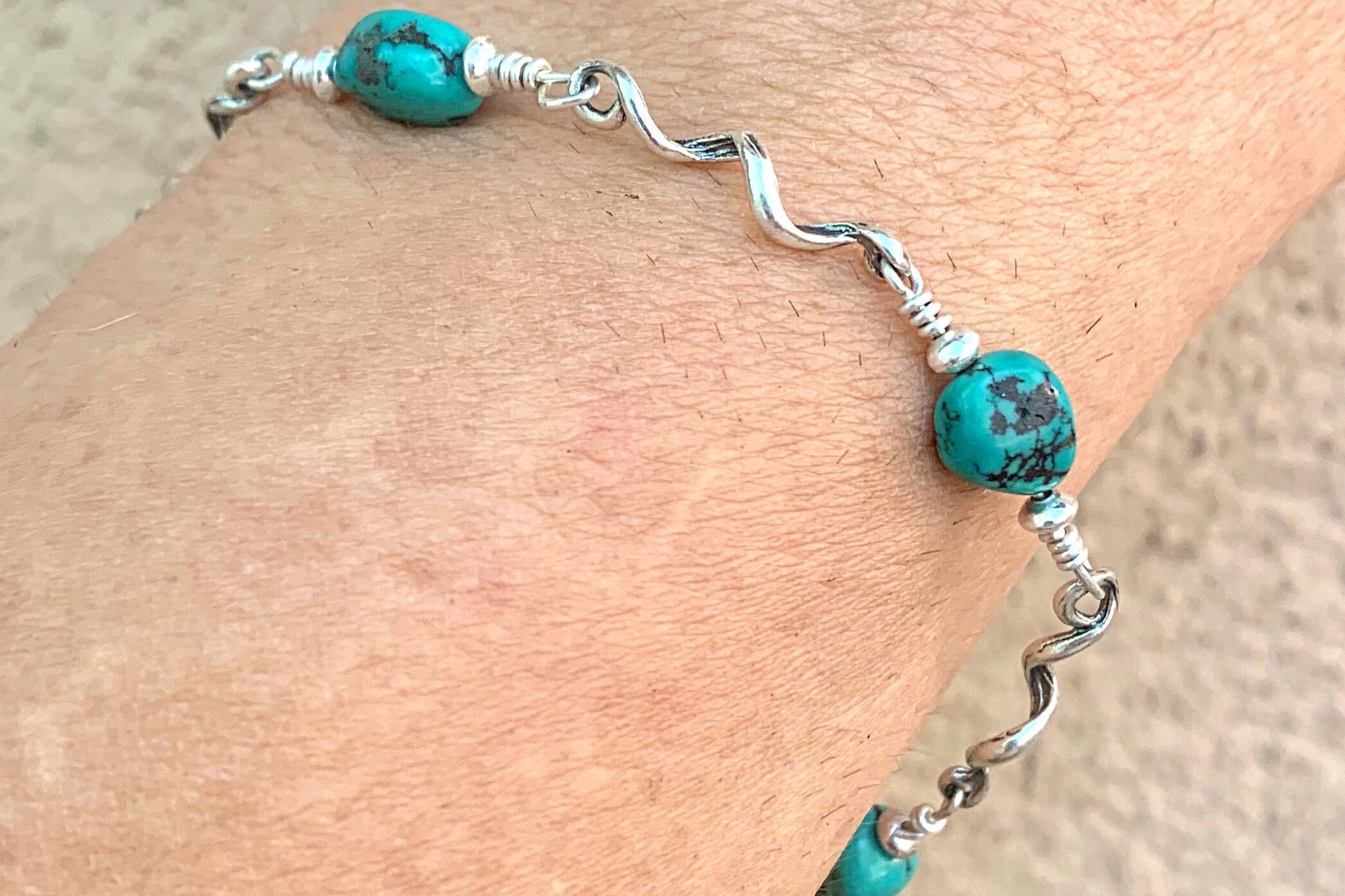 Turquoise Nugget Bracelet, Turquoise and Sterling Silver Bracelet, Minimalist Bracelet, Southwestern Bracelet