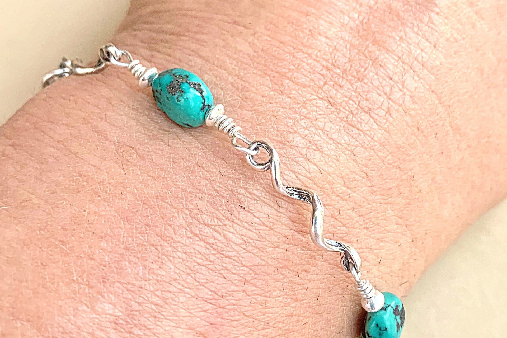 Turquoise Nugget Bracelet, Turquoise and Sterling Silver Bracelet, Minimalist Bracelet, Southwestern Bracelet