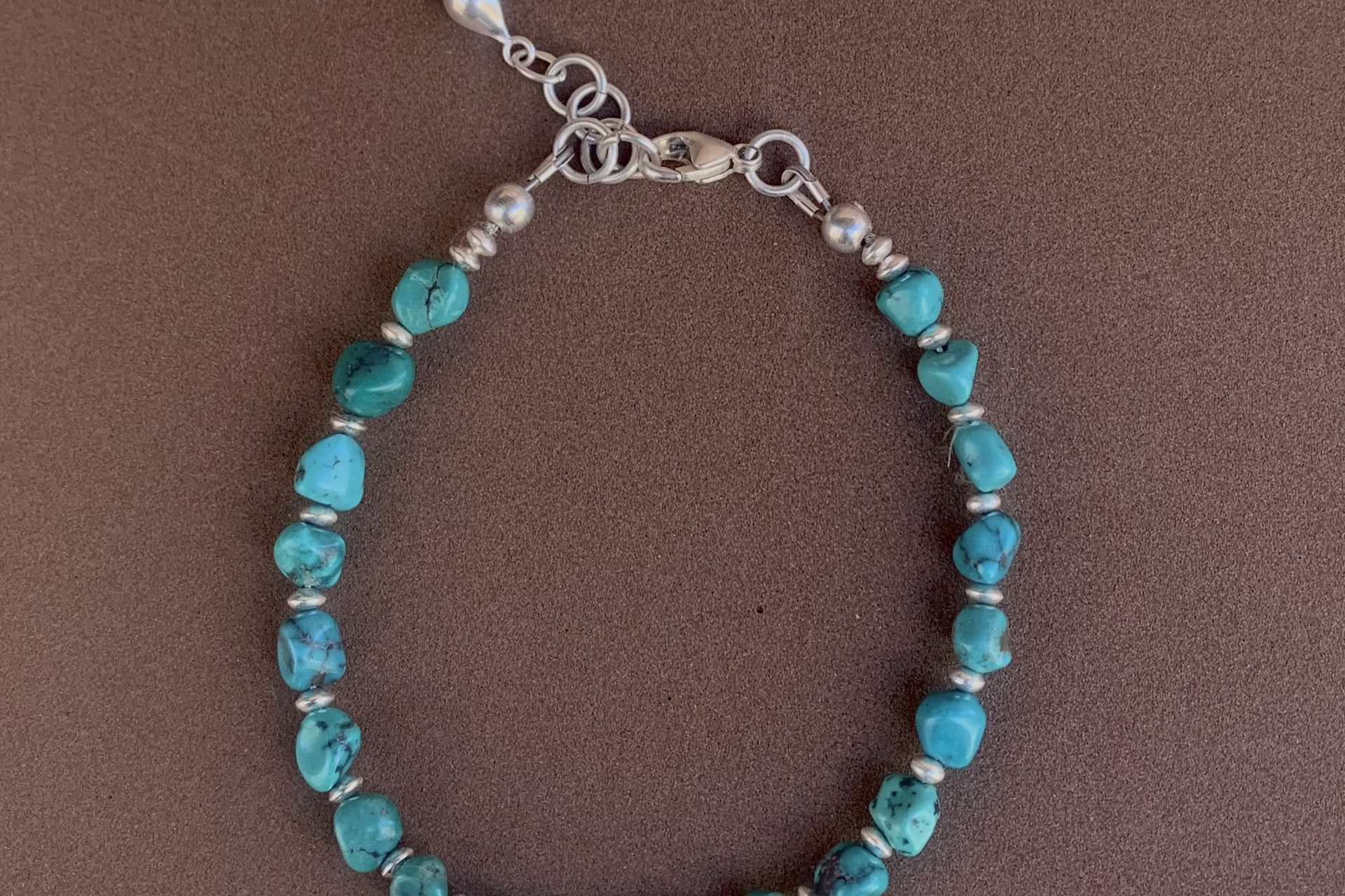 Turquoise Nugget Bracelet, Sterling Silver and Small Turquoise Nugget, Adjustable Bracelet