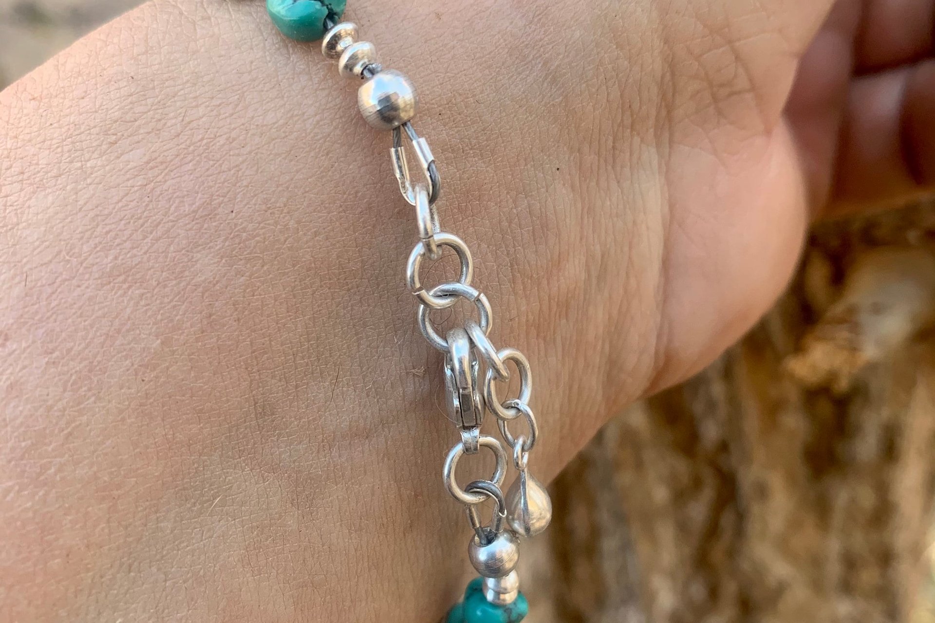 Turquoise Nugget Bracelet, Sterling Silver and Small Turquoise Nugget, Adjustable Bracelet