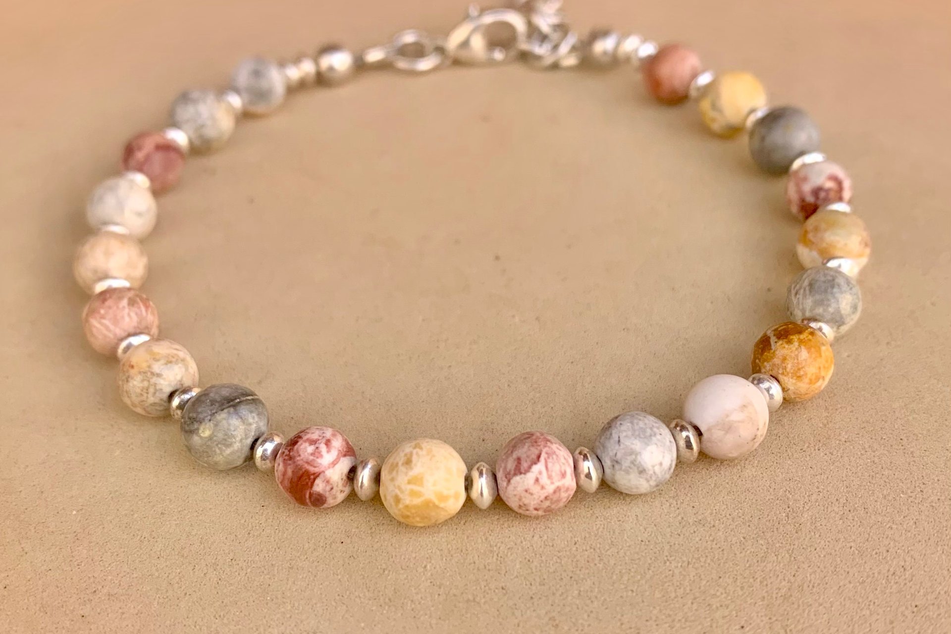 Jasper Bracelet, Sterling Silver Bracelet, Adjustable Gemstone Bracelet, Sky Eye Jasper and Sterling Silver Bracelet, Gift for Her
