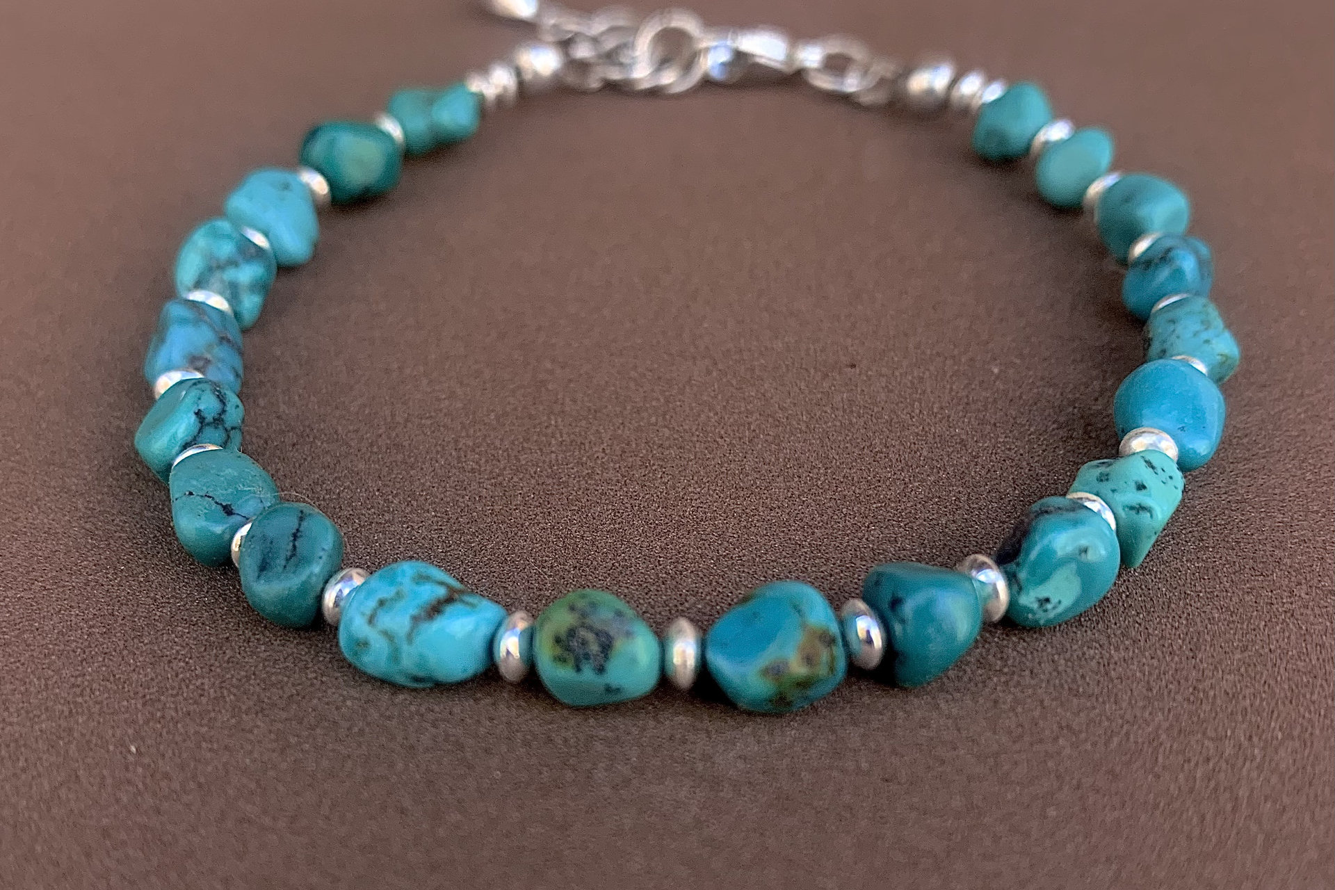Turquoise Nugget Bracelet, Sterling Silver and Small Turquoise Nugget, Adjustable Bracelet