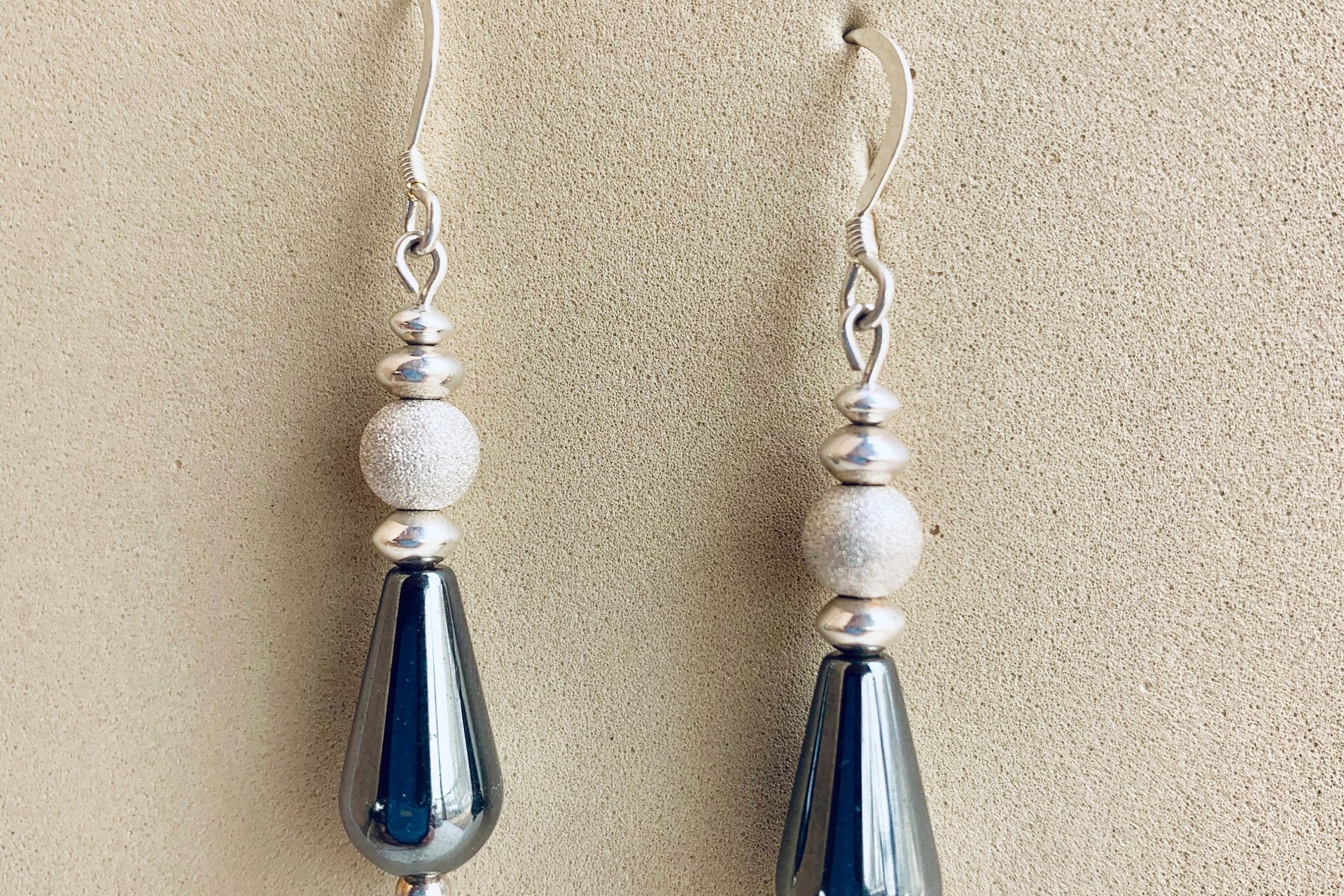 Hemalyke Teardrop Earrings, Sterling Silver Earrings, Stardust Silver Earrings