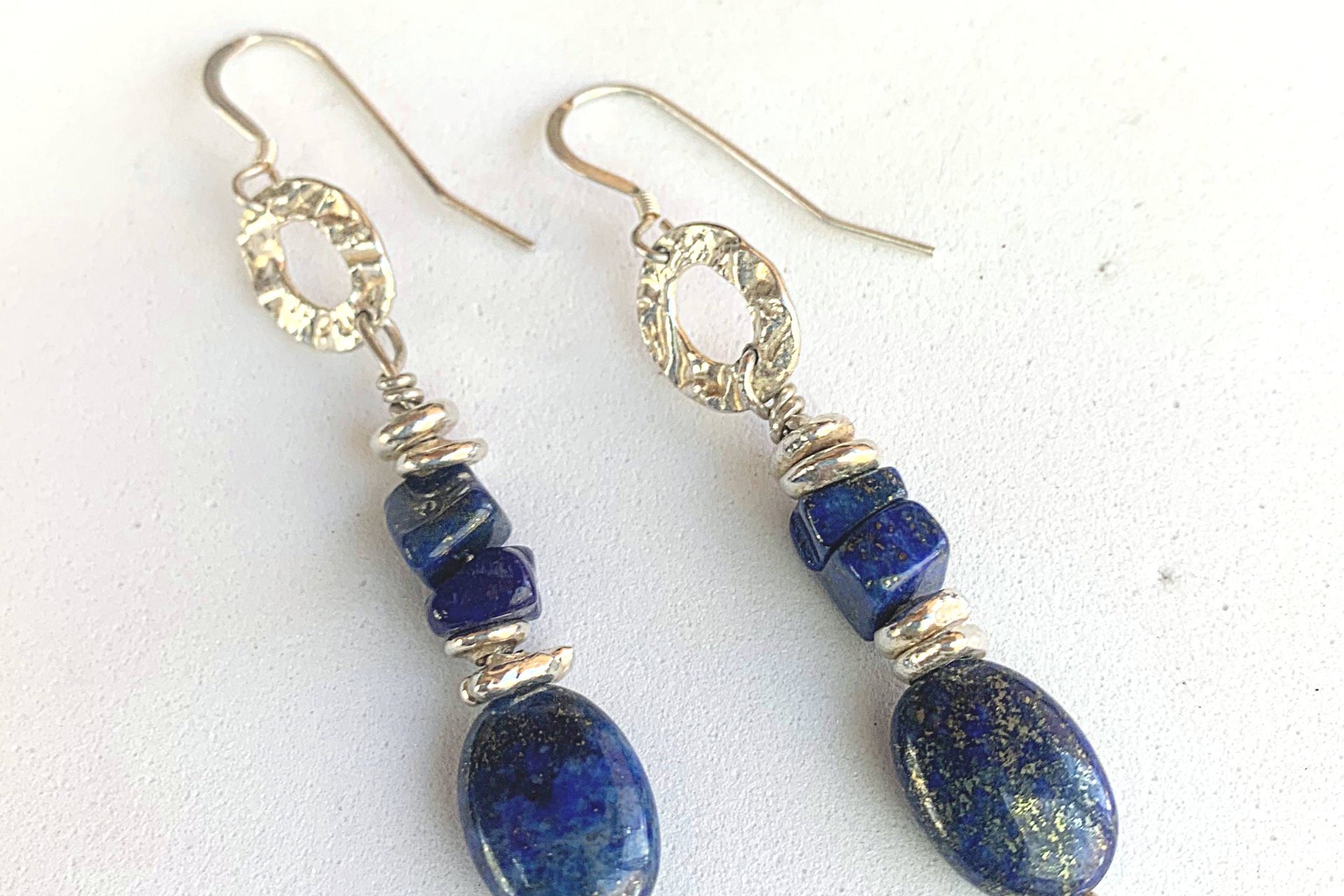 Lapis Lazuli Earrings, Sterling Silver Earrings, Gemstone Earrings, Sterling and Fine Silver Earrings.