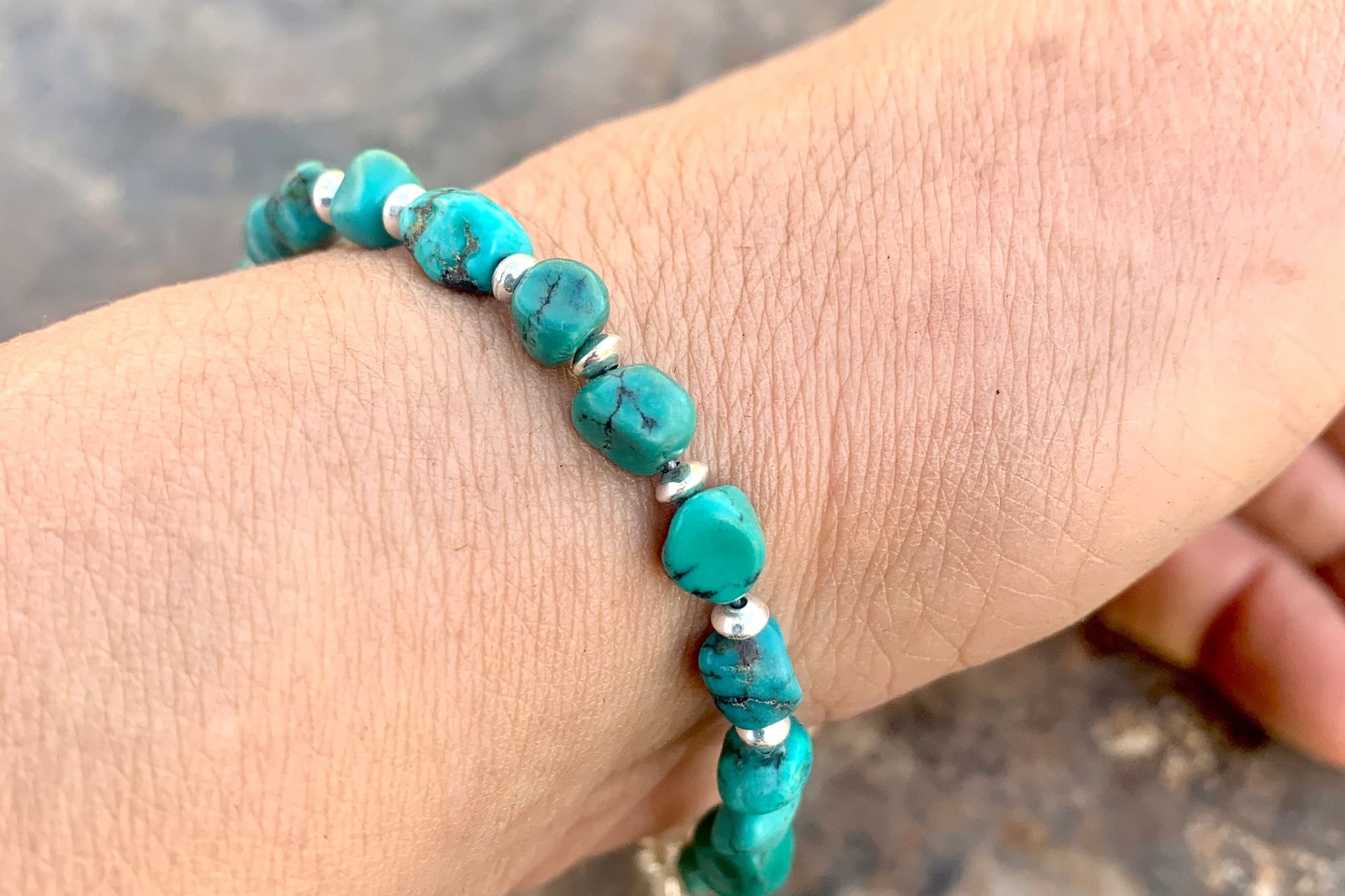 Turquoise Nugget Bracelet, Sterling Silver and Small Turquoise Nugget, Adjustable Bracelet