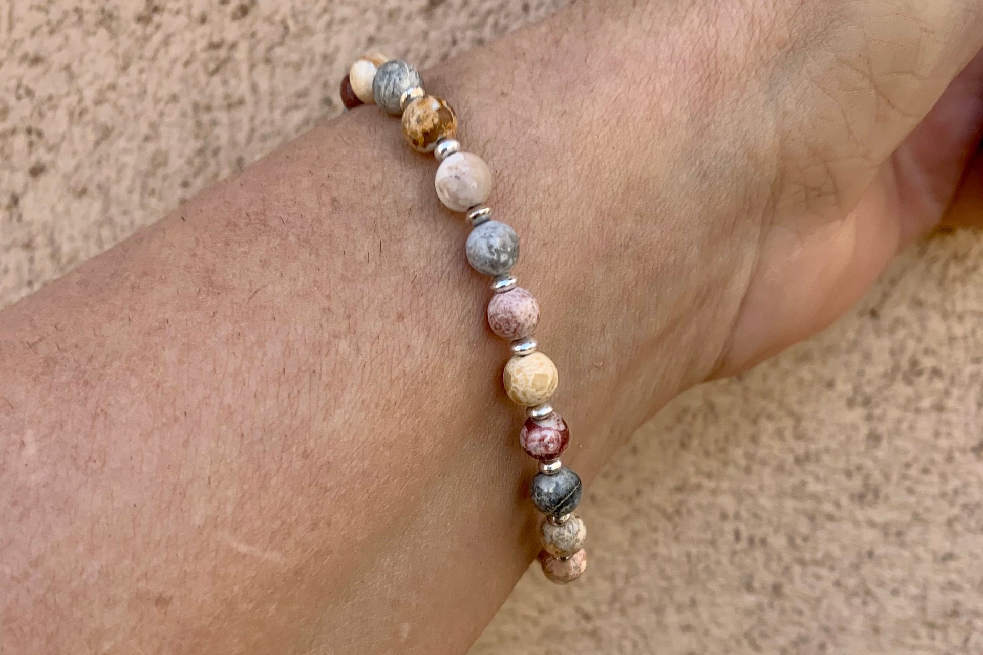 Jasper Bracelet, Sterling Silver Bracelet, Adjustable Gemstone Bracelet, Sky Eye Jasper and Sterling Silver Bracelet, Gift for Her
