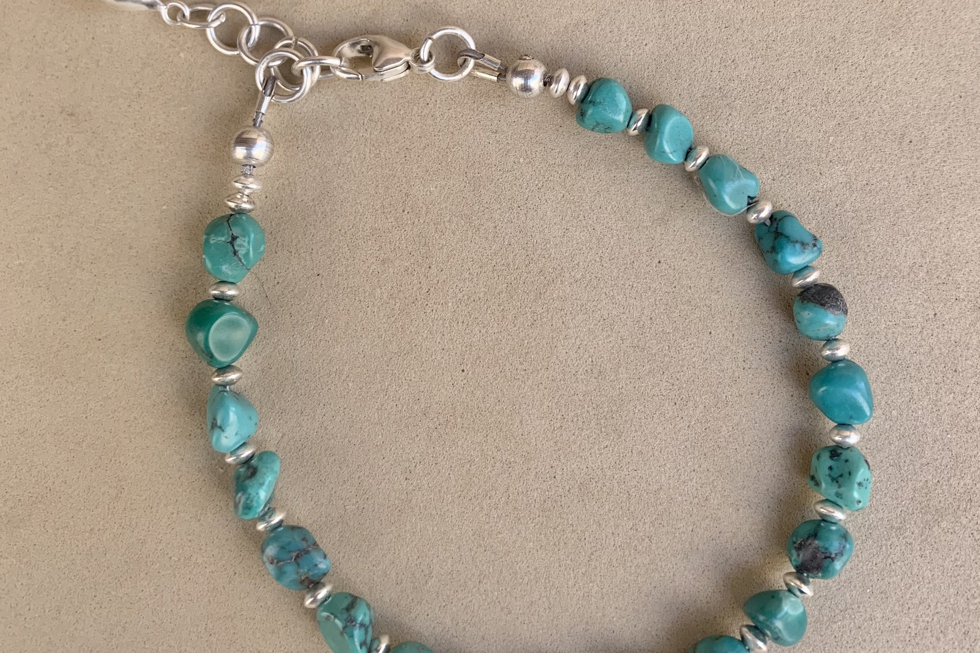 Turquoise Nugget Bracelet, Sterling Silver and Small Turquoise Nugget, Adjustable Bracelet