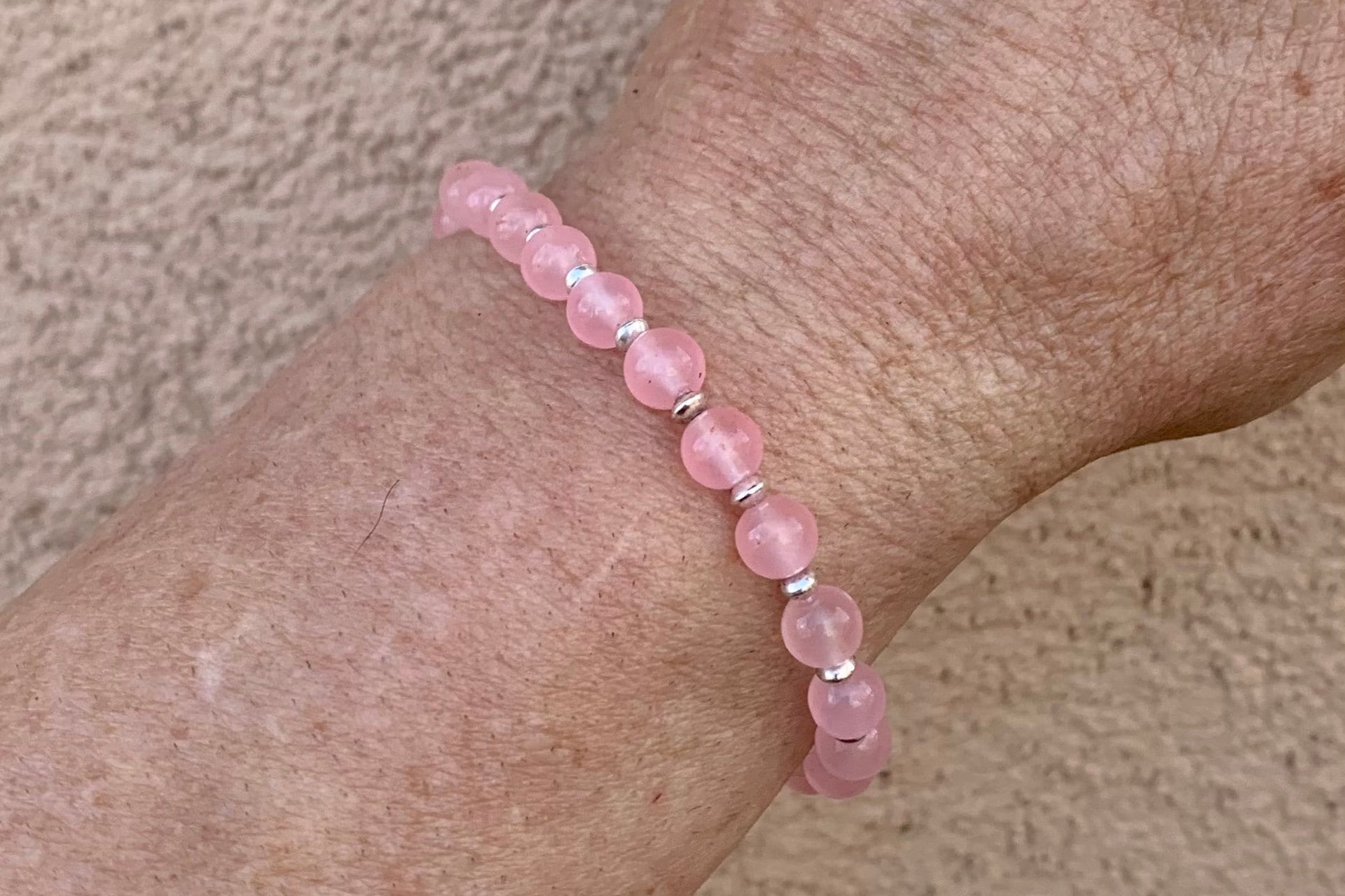 Rose Quartz Gemstone Bracelet, Sterling Silver Bracelet, Adjustable Bracelet