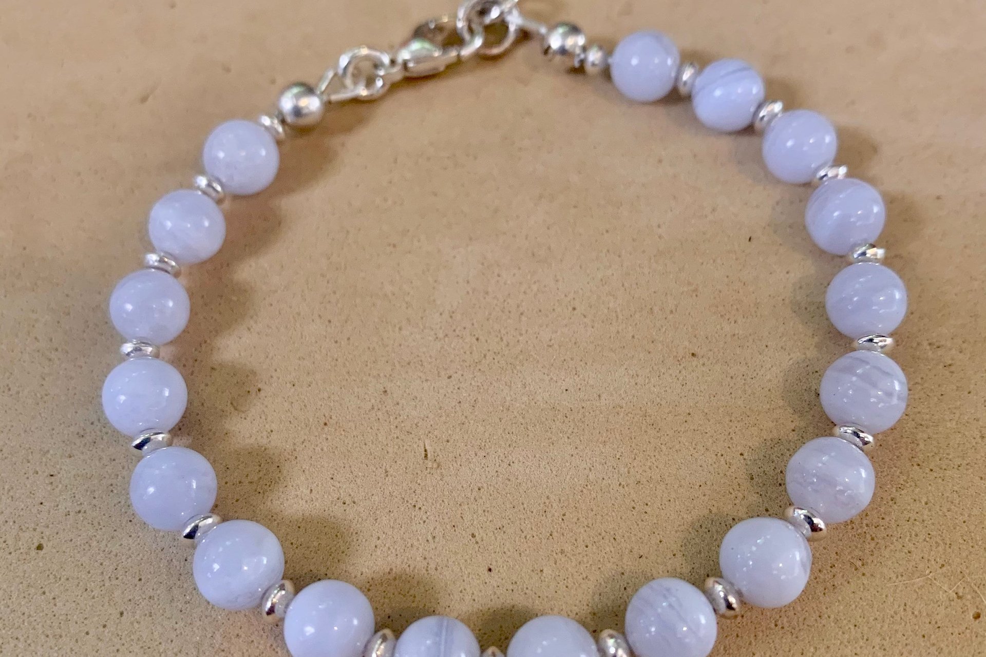 Rose Quartz Gemstone Bracelet, Sterling Silver Bracelet, Adjustable Bracelet