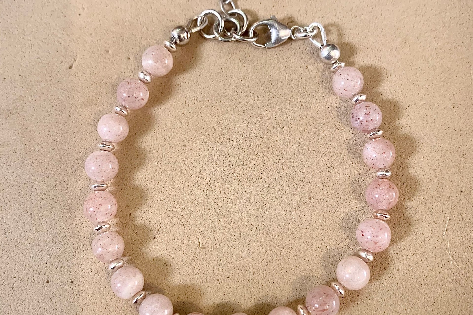 Rose Quartz Gemstone Bracelet, Sterling Silver Bracelet, Adjustable Bracelet