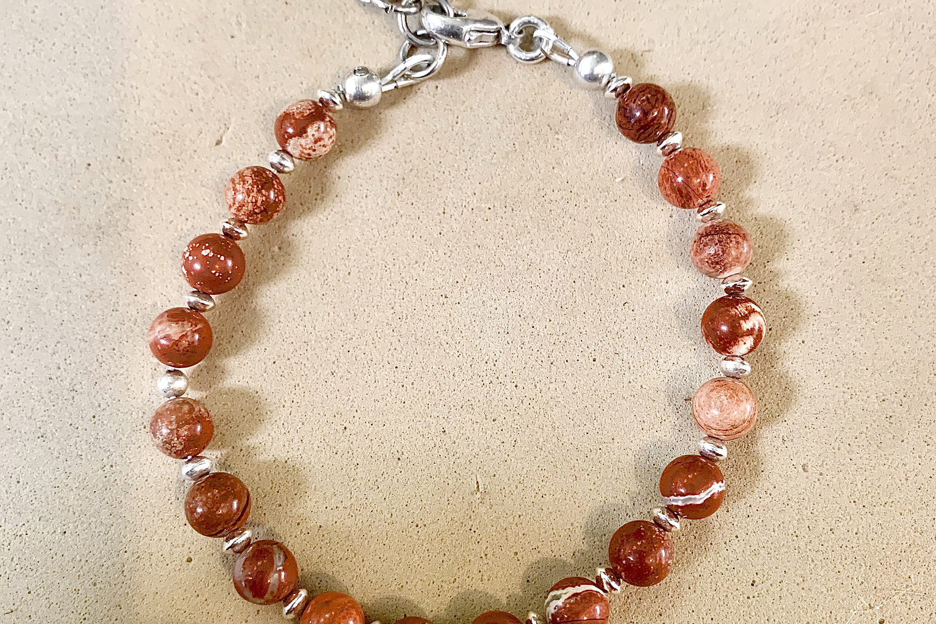 Rose Quartz Gemstone Bracelet, Sterling Silver Bracelet, Adjustable Bracelet
