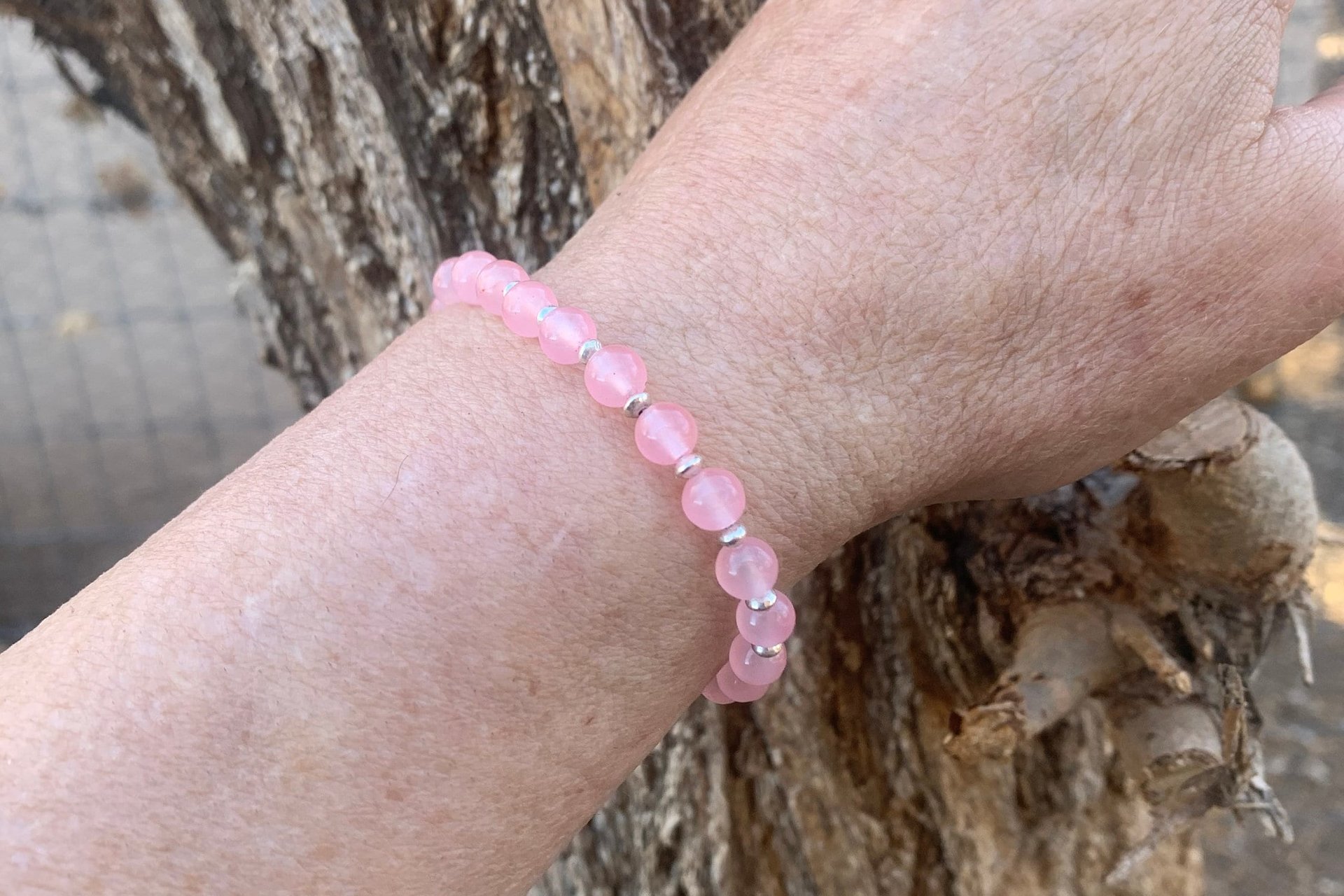 Rose Quartz Gemstone Bracelet, Sterling Silver Bracelet, Adjustable Bracelet