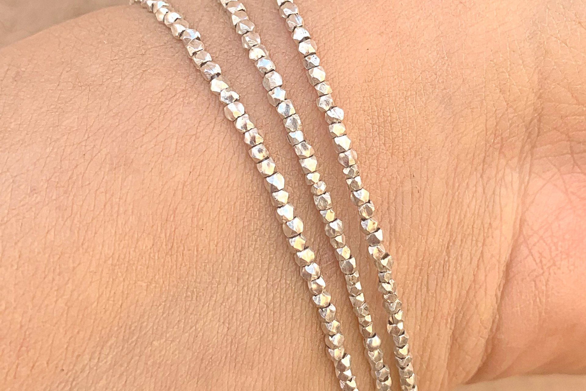 Multistrand Silver Bracelet, Hill Tribe Fine Silver, Beaded Bracelet, Gift for Her, Dainty Bracelet