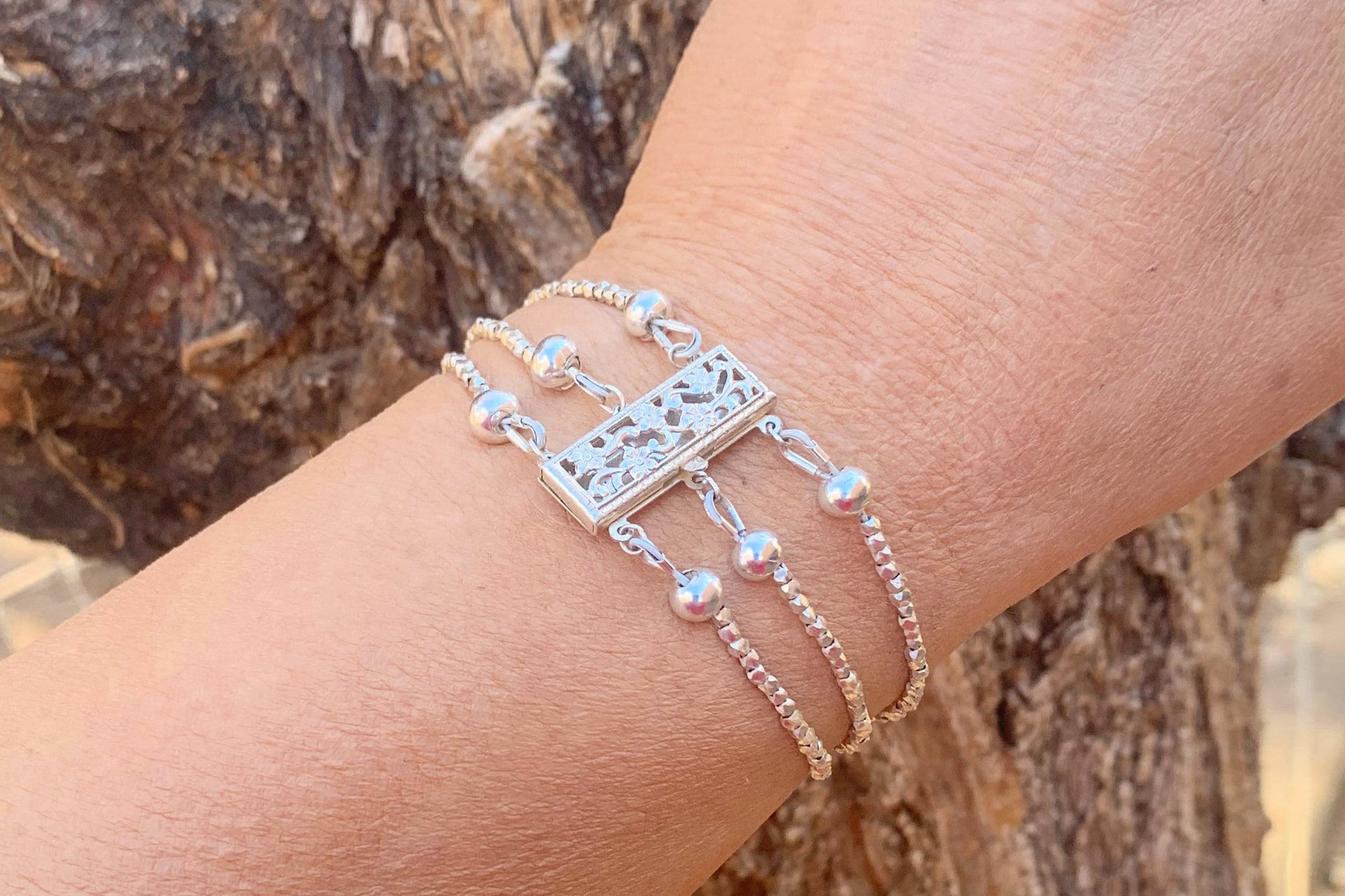 Multistrand Silver Bracelet, Hill Tribe Fine Silver, Beaded Bracelet, Gift for Her, Dainty Bracelet