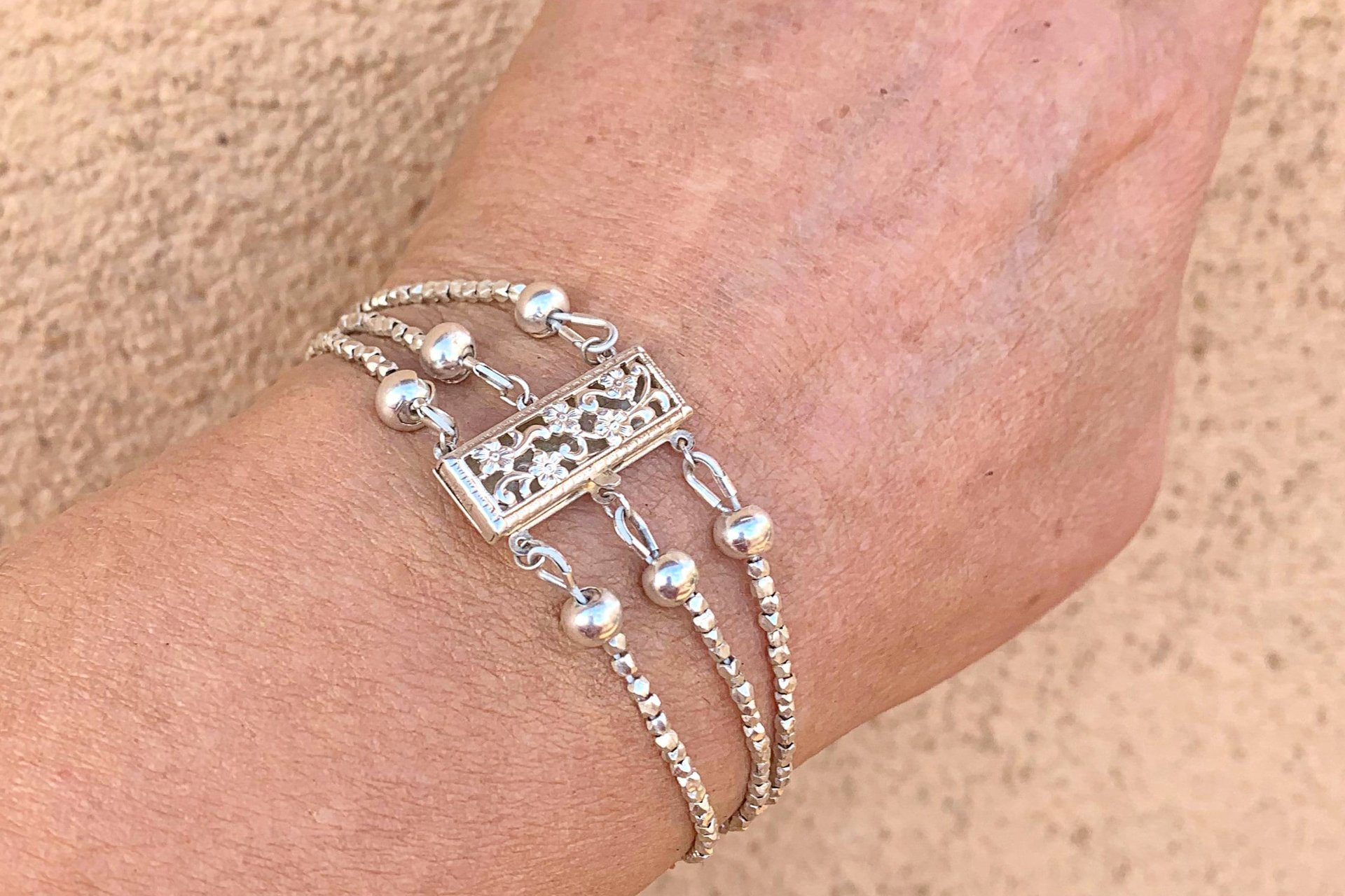 Multistrand Silver Bracelet, Hill Tribe Fine Silver, Beaded Bracelet, Gift for Her, Dainty Bracelet
