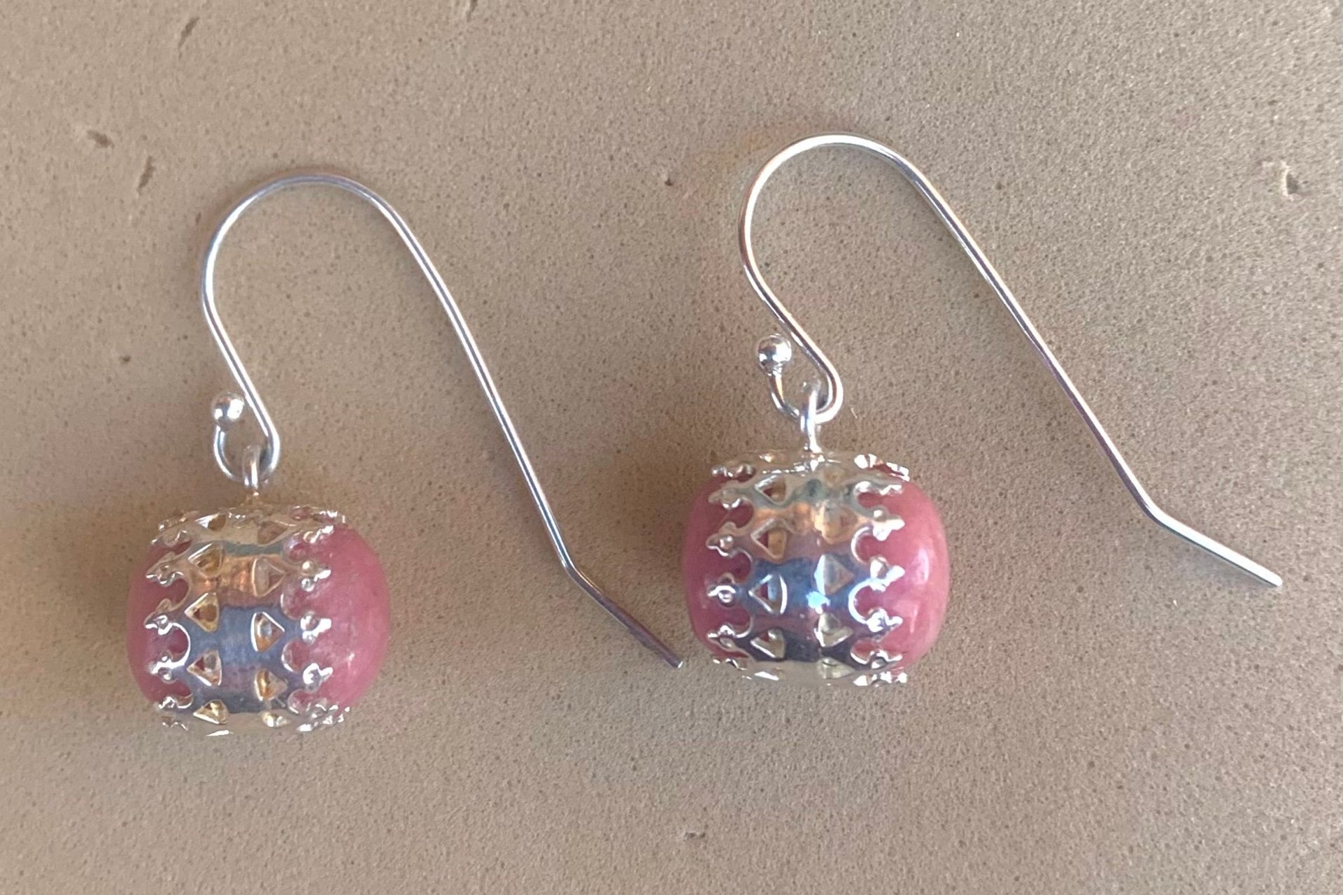 Rose Quartz Earrings, Sterling Silver Earrings, Gemstone Earrings, Sterling Silver Bezel Earrings.