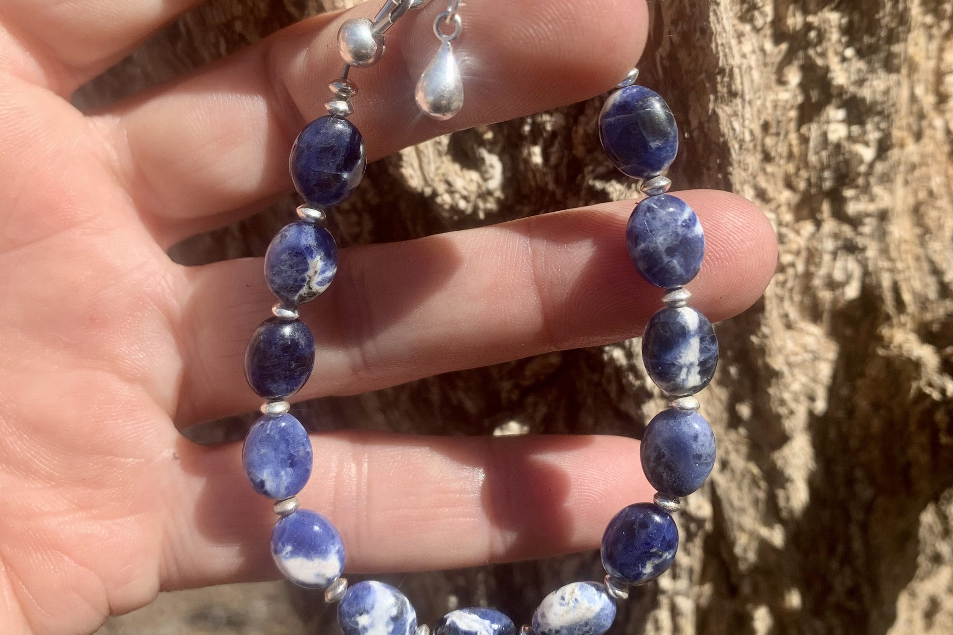 Sodalite Gemstone Bracelet, Sterling Silver Bracelet, Adjustable Bracelet
