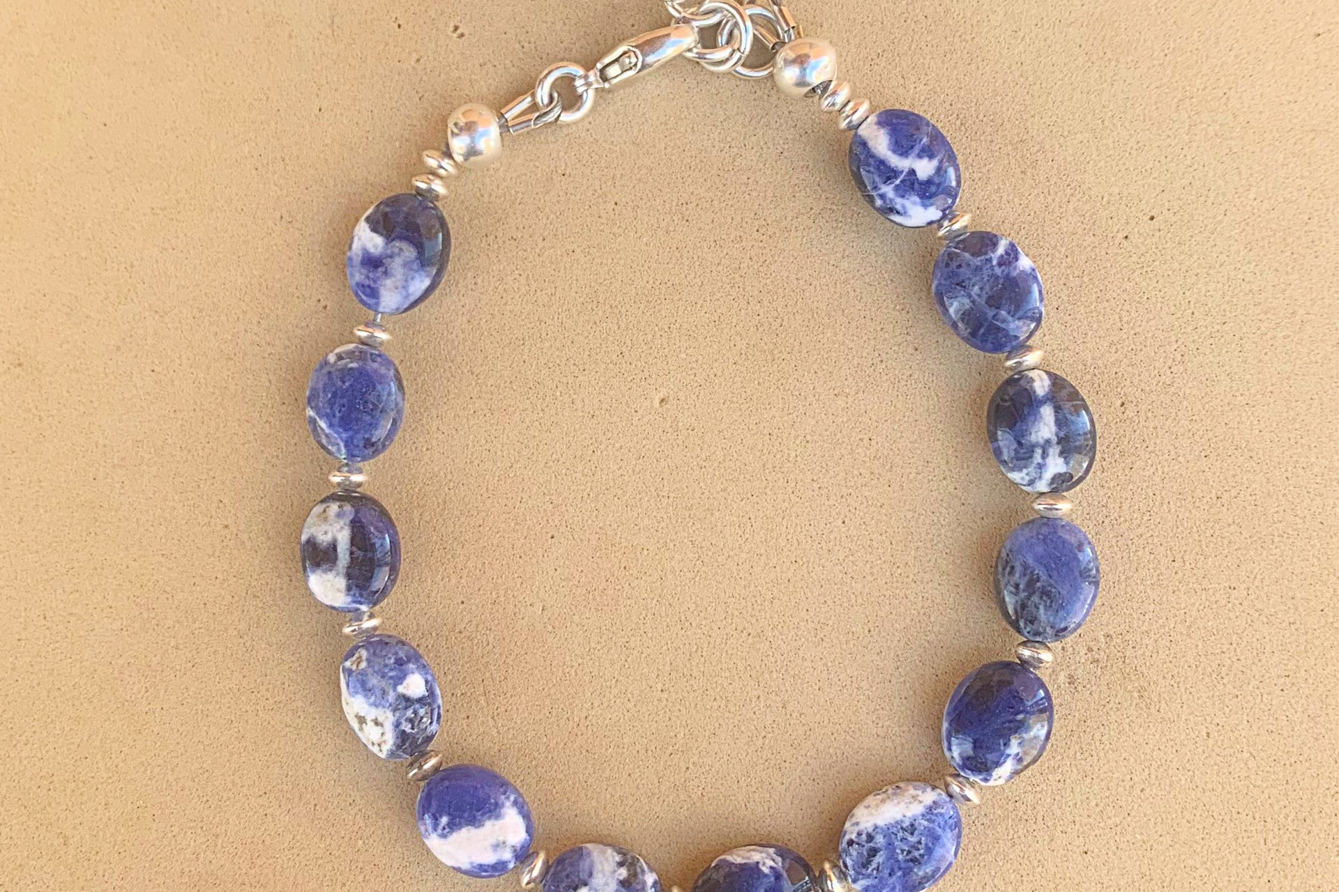 Sodalite Gemstone Bracelet, Sterling Silver Bracelet, Adjustable Bracelet