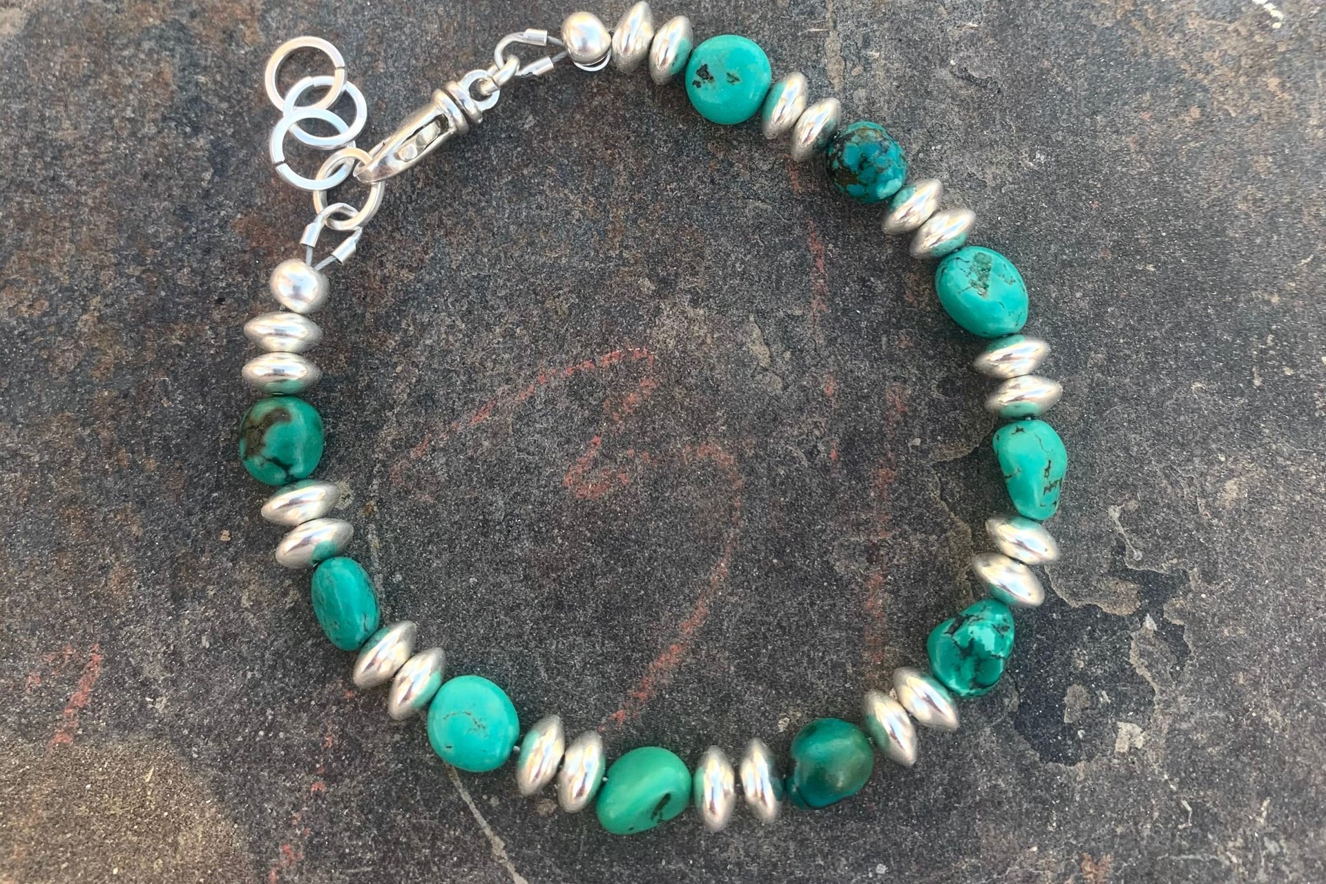 Men’s Turquoise Nugget Bracelet, Sterling Silver Bracelet, Adjustable Bracelet