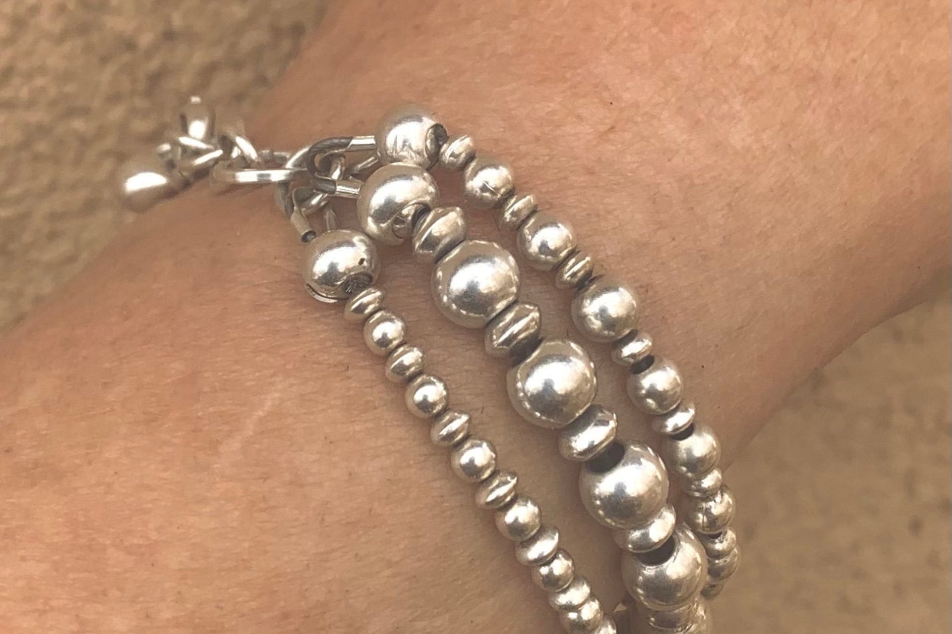 Sterling Silver Bracelet, Multistrand, Adjustable Bracelet, Southwestern Bracelet, Beaded Bracelet