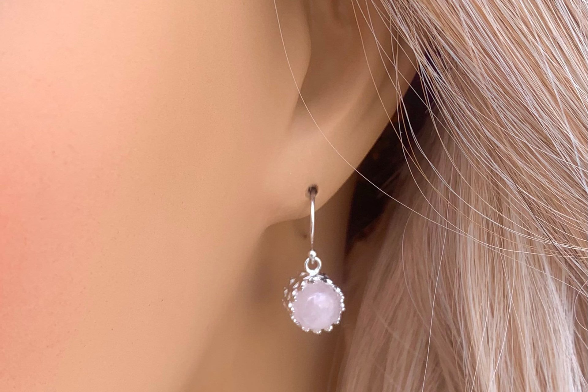 Rose Quartz Earrings, Sterling Silver Earrings, Gemstone Earrings, Sterling Silver Bezel Earrings.