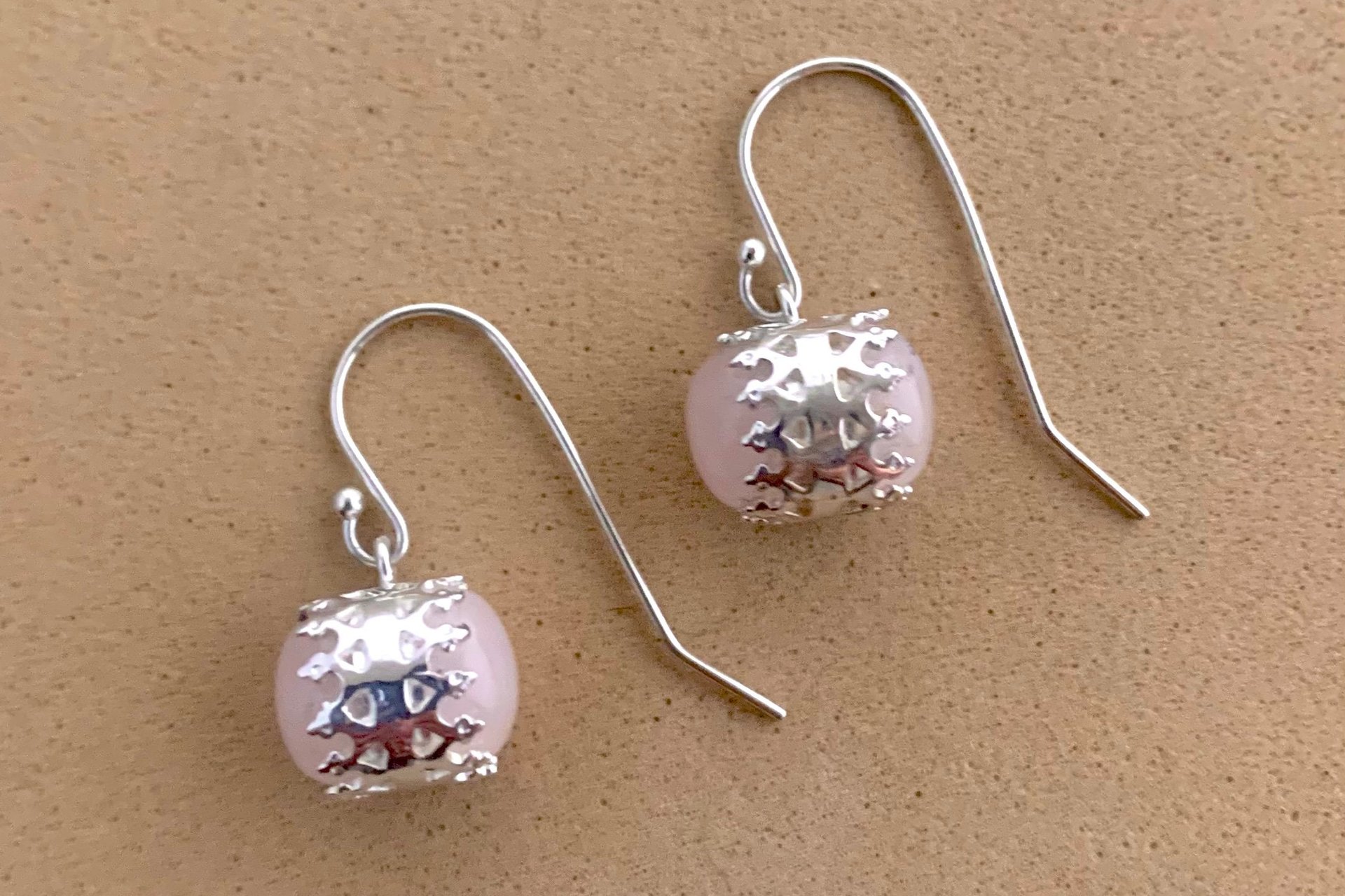 Rose Quartz Earrings, Sterling Silver Earrings, Gemstone Earrings, Sterling Silver Bezel Earrings.