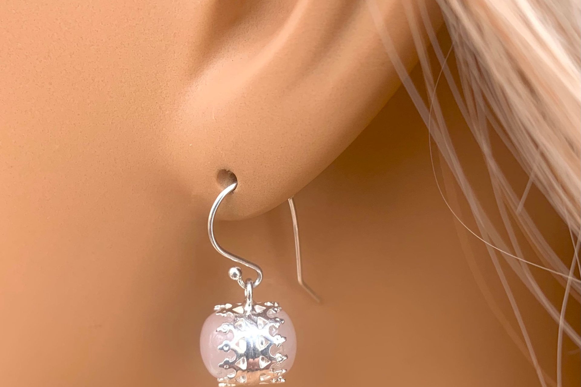 Rose Quartz Earrings, Sterling Silver Earrings, Gemstone Earrings, Sterling Silver Bezel Earrings.