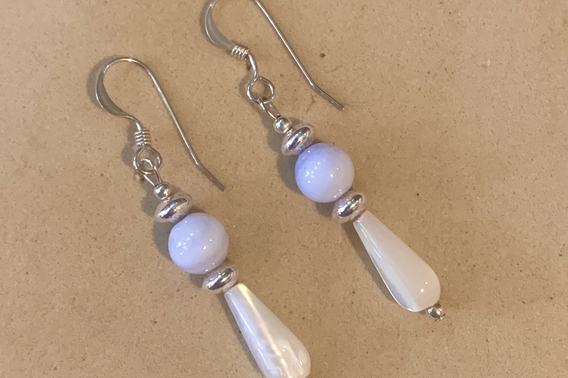 Turquoise Earrings, Mother of Pearl Earrings, Sterling Silver Earrings