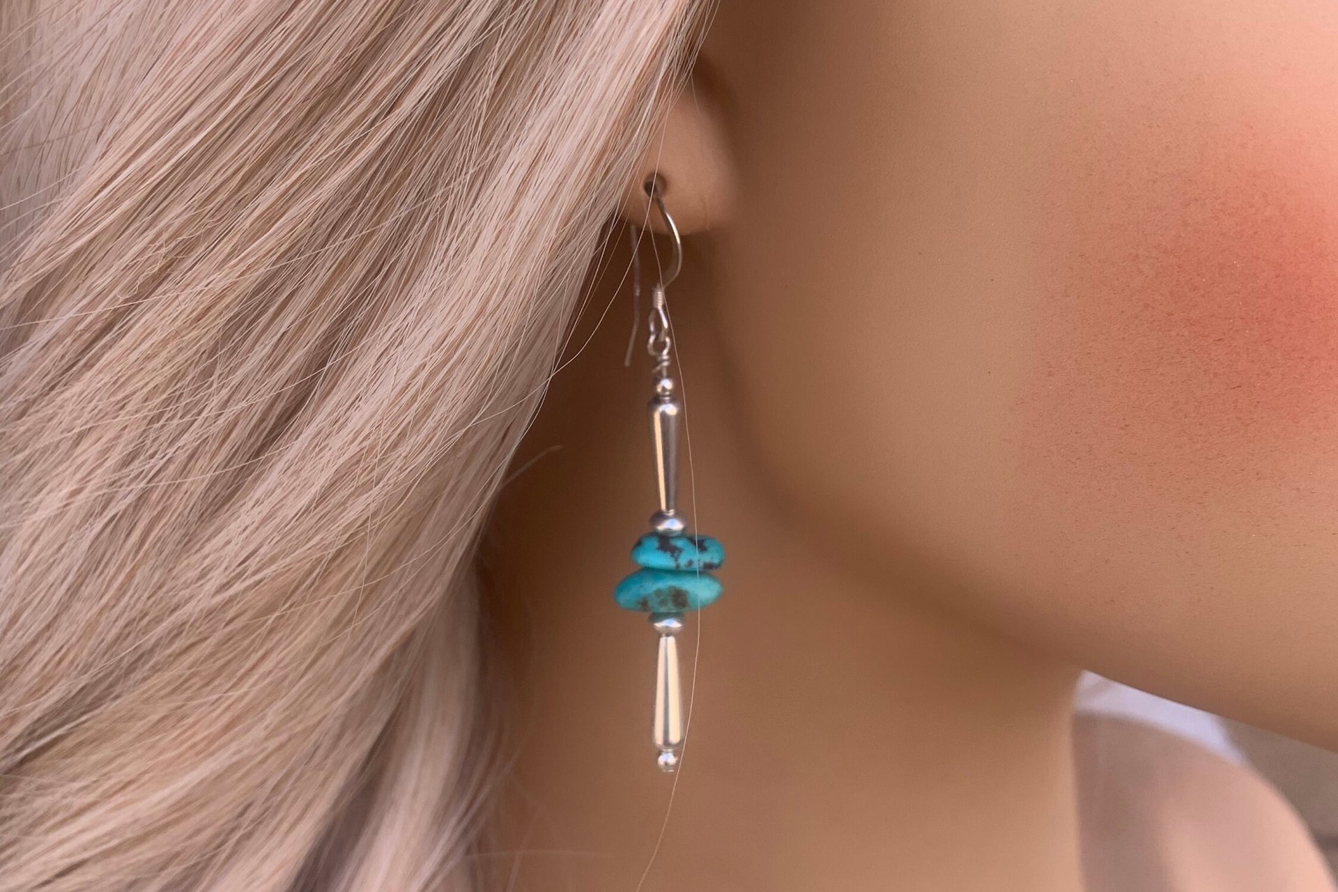 Turquoise Earrings, Sterling Silver Earrings, Gemstone Earrings, Southwestern Earrings, Long Dangle Earrings