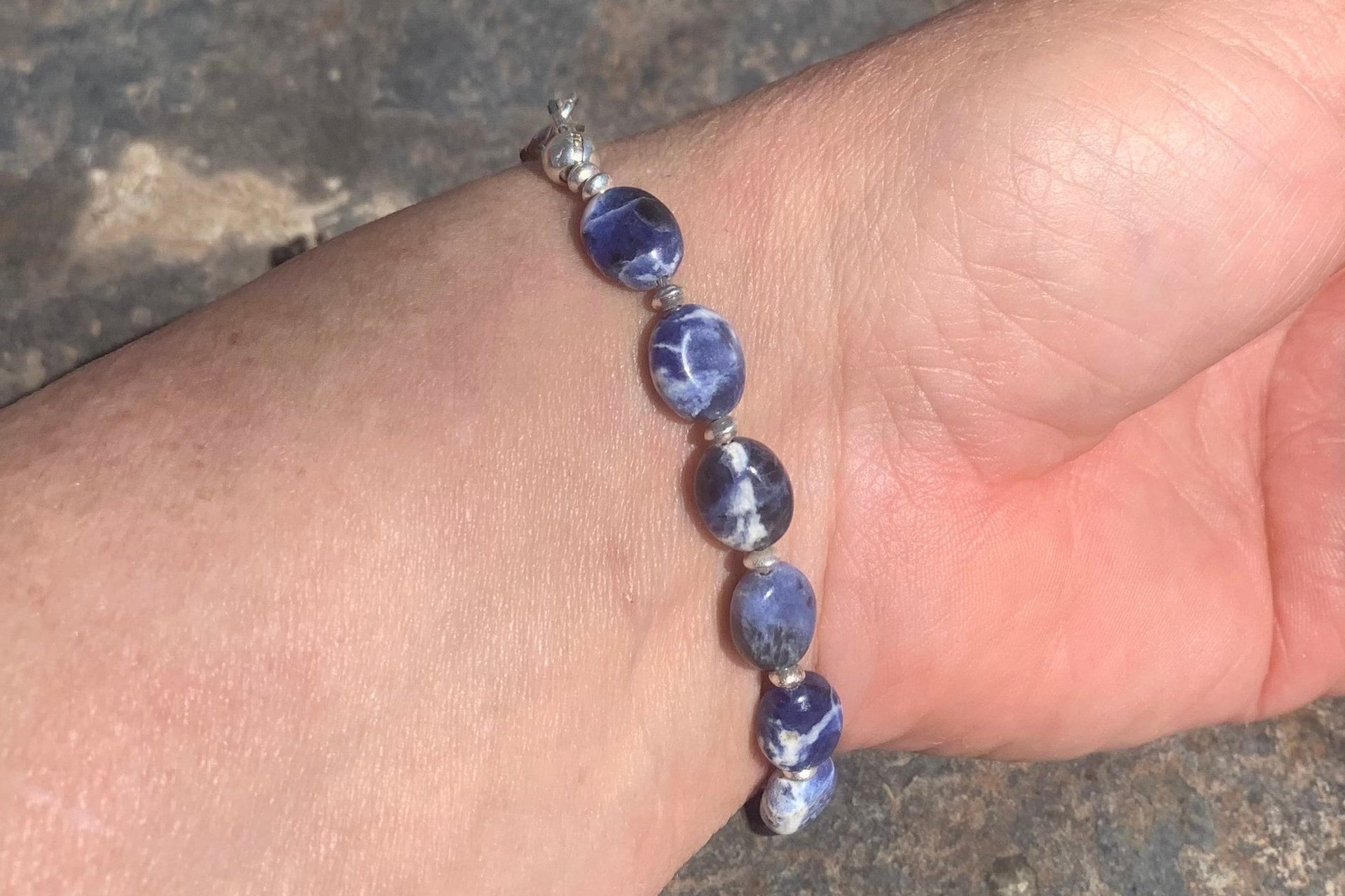 Sodalite Gemstone Bracelet, Sterling Silver Bracelet, Adjustable Bracelet