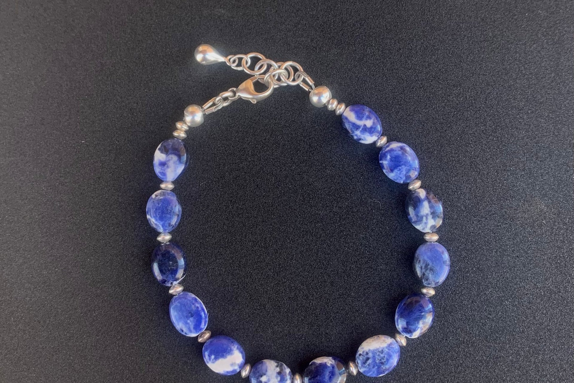 Sodalite Gemstone Bracelet, Sterling Silver Bracelet, Adjustable Bracelet