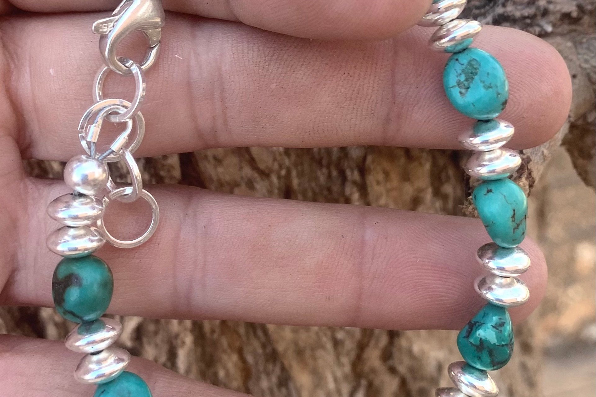 Men’s Turquoise Nugget Bracelet, Sterling Silver Bracelet, Adjustable Bracelet