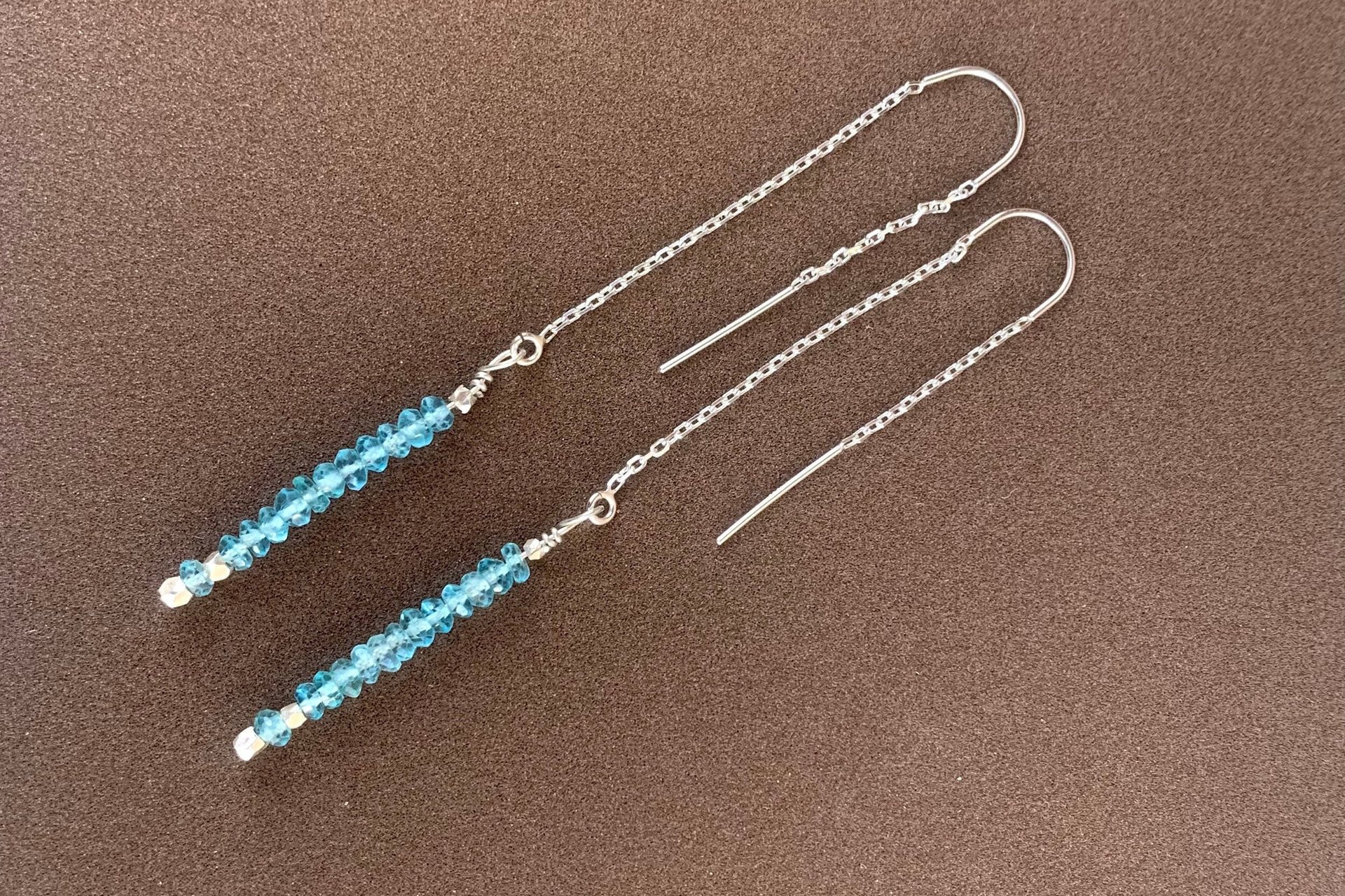 Apatite Earrings, Gemstone Earrings, Threader Earrings, Long Dangle Earrings, Gift for Her