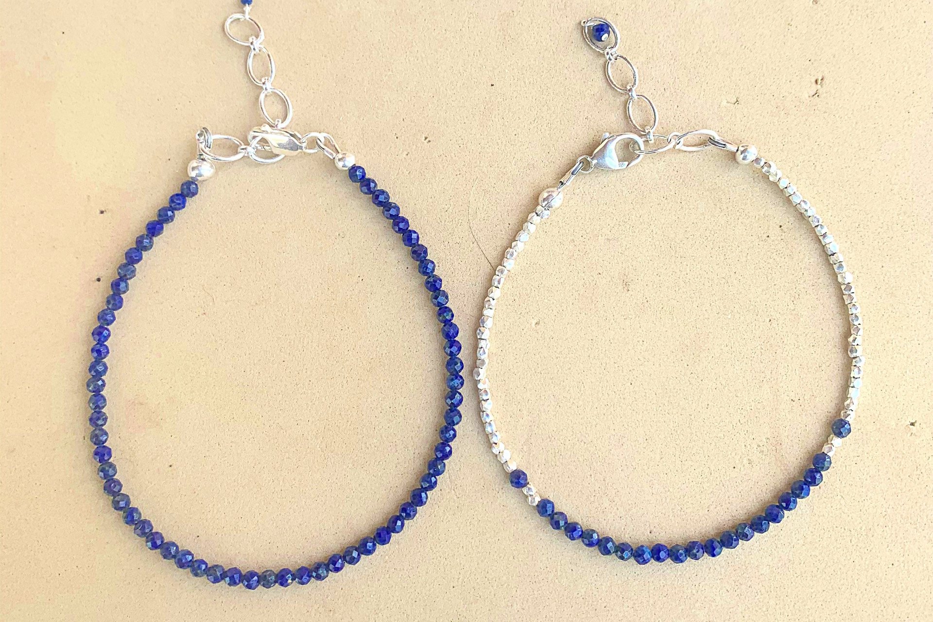 Lapis Lazuli Bracelet, Dainty Gemstone Bracelet, Karen Hill Tribe Silver Bracelet