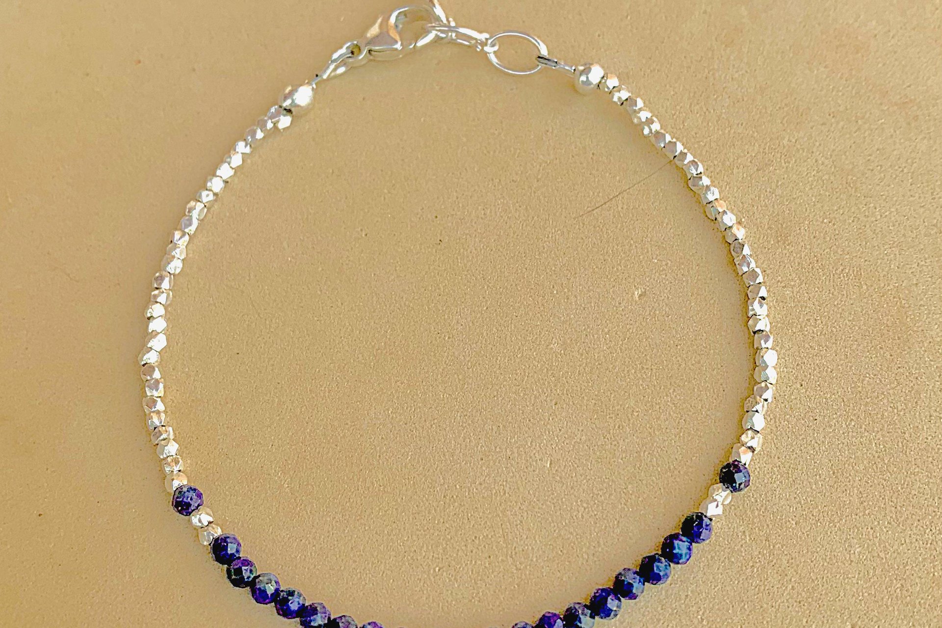 Lapis Lazuli Bracelet, Dainty Gemstone Bracelet, Karen Hill Tribe Silver Bracelet