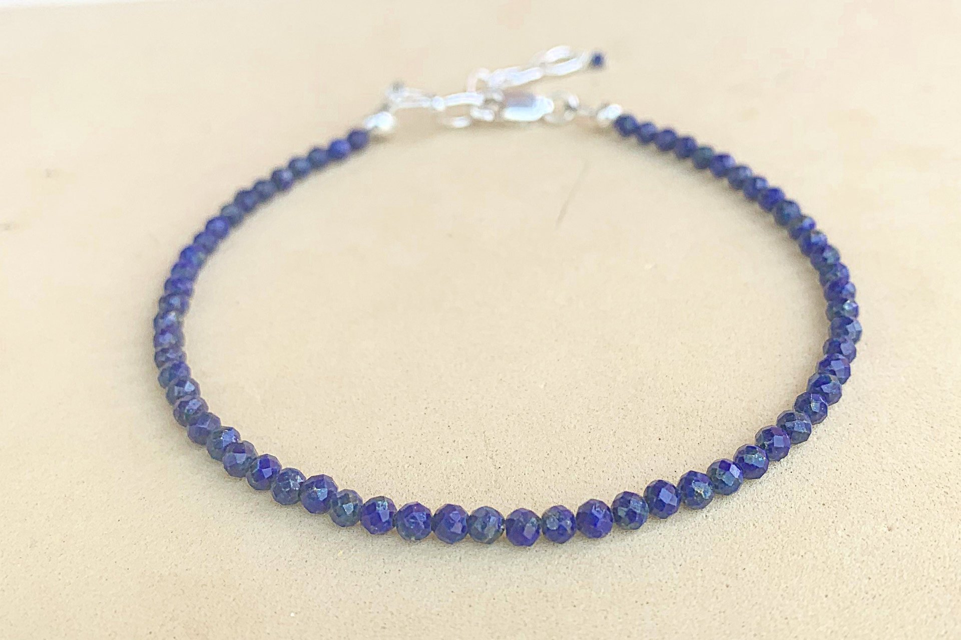 Lapis Lazuli Bracelet, Dainty Gemstone Bracelet, Karen Hill Tribe Silver Bracelet