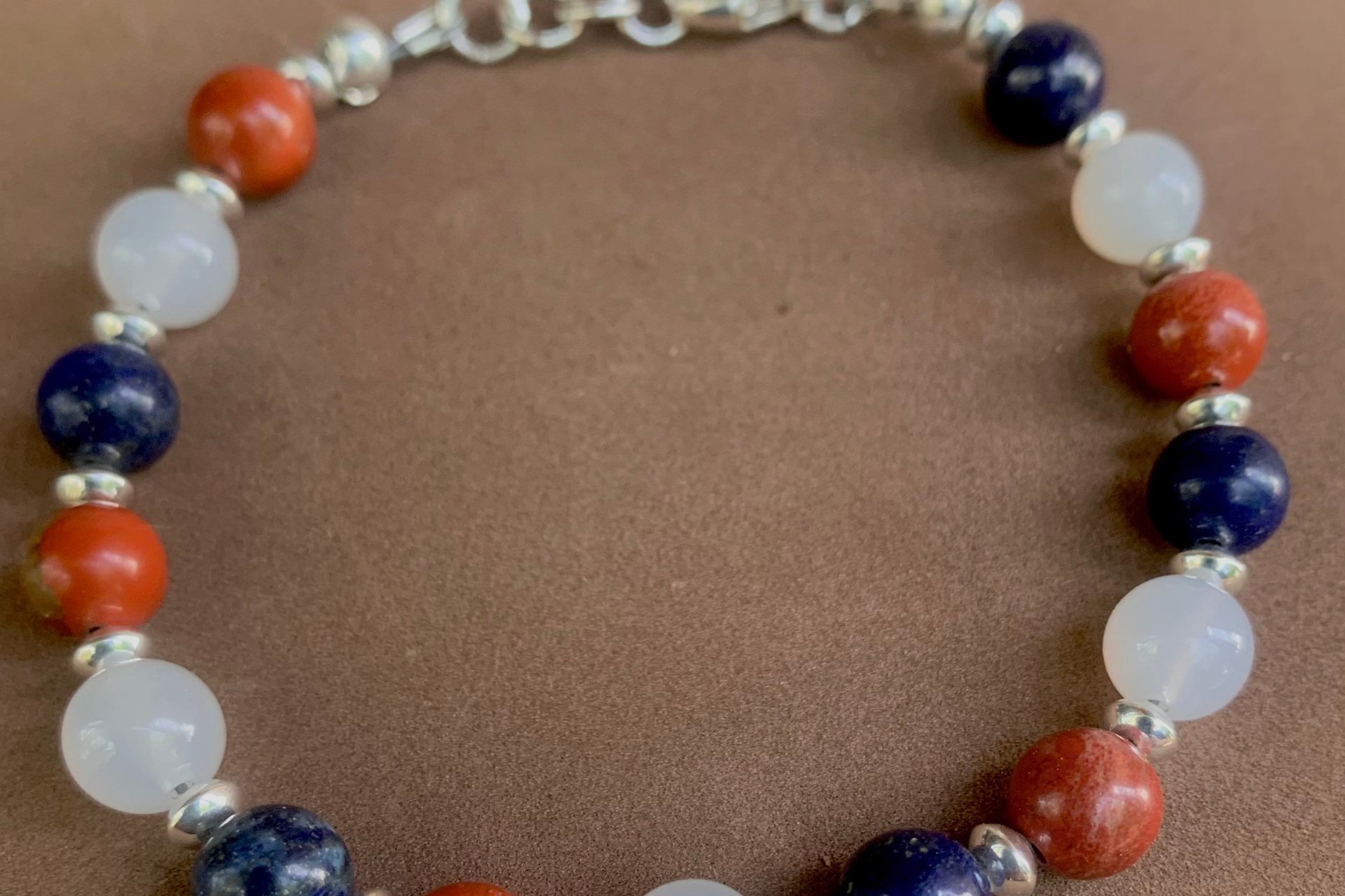 4th of July Bracelet, Patriotic Red White Blue Bracelet, Gemstone and Sterling Silver Bracelet