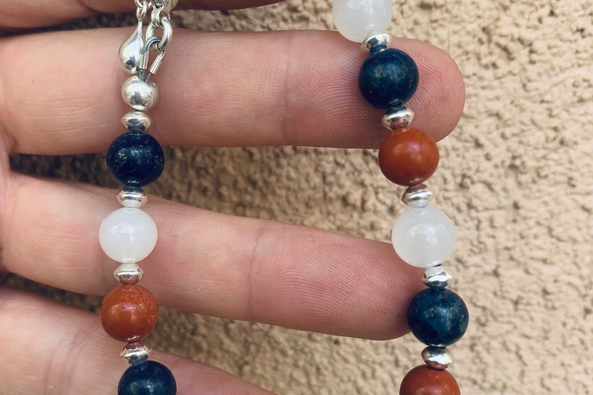 4th of July Bracelet, Patriotic Red White Blue Bracelet, Gemstone and Sterling Silver Bracelet