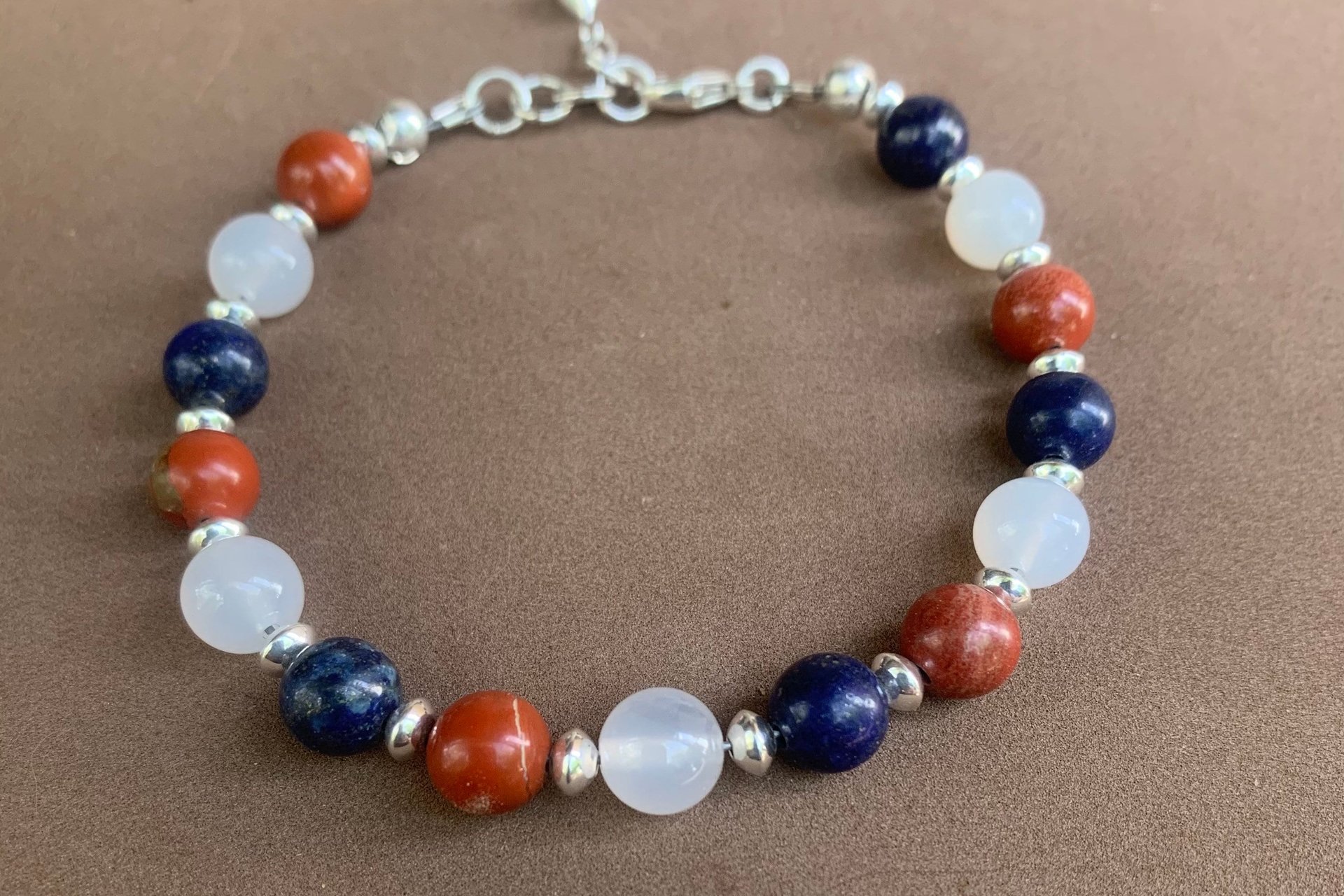 4th of July Bracelet, Patriotic Red White Blue Bracelet, Gemstone and Sterling Silver Bracelet
